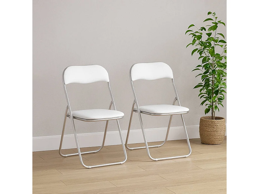 Stoel 0, Set van twee klapstoelen, Ruimtebesparende vergaderstoel, Wachtkamerfauteuil, 43x47h78 cm, Wit