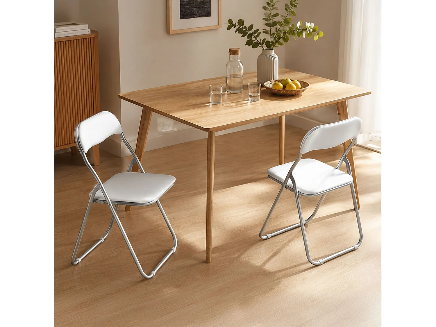 Stuhl 0, Set aus zwei Klappstühlen, platzsparender Besprechungssitz, Wartezimmersessel, 43x47x78 cm, WeiÃŸ