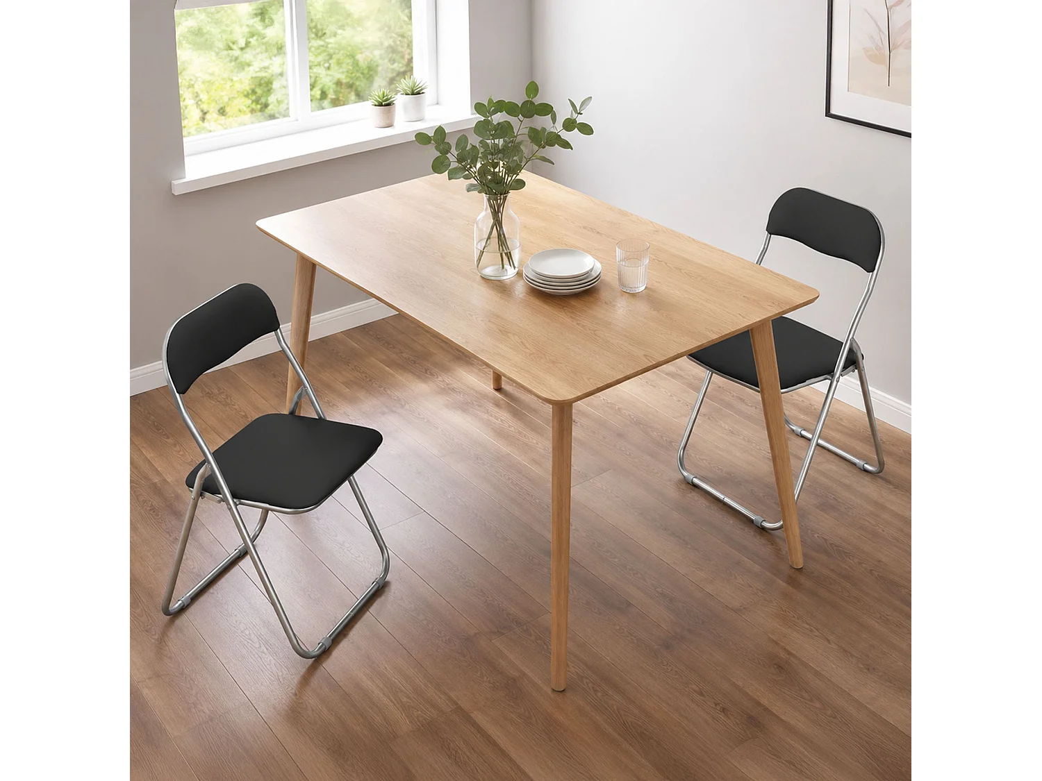 Lot de 2 chaises pliantes Dgraf, Fauteuil gain de place, Chaise invité, Siège de réunion en simili cuir, 43x47h80 cm, Noir
