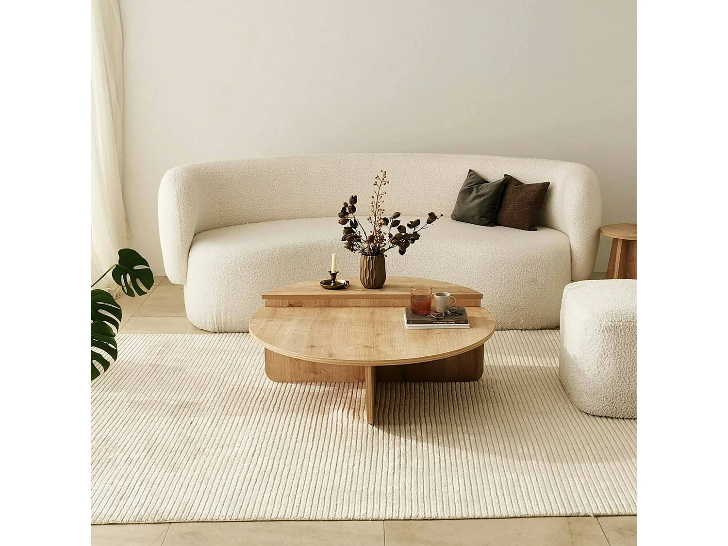 Tavolino da Salotto Azim, Modulare Multifunzionale, 90x90x35h cm Marrone Rovere