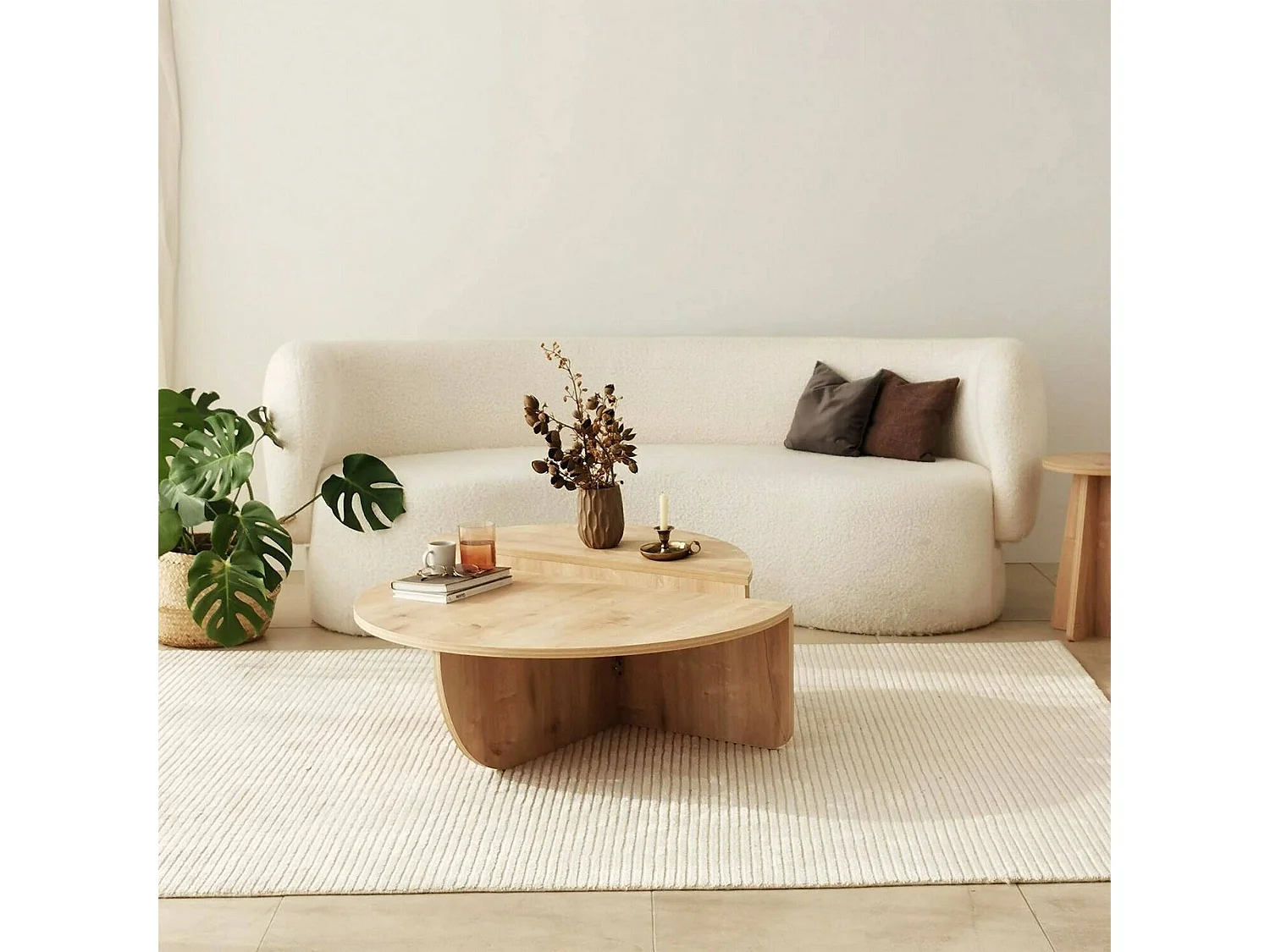 Wohnzimmertisch Dgiarett, Niedriger Wohnzimmertisch, Kaffeeregal, Couchtisch für Sofa, 90x90h35 cm, Eiche