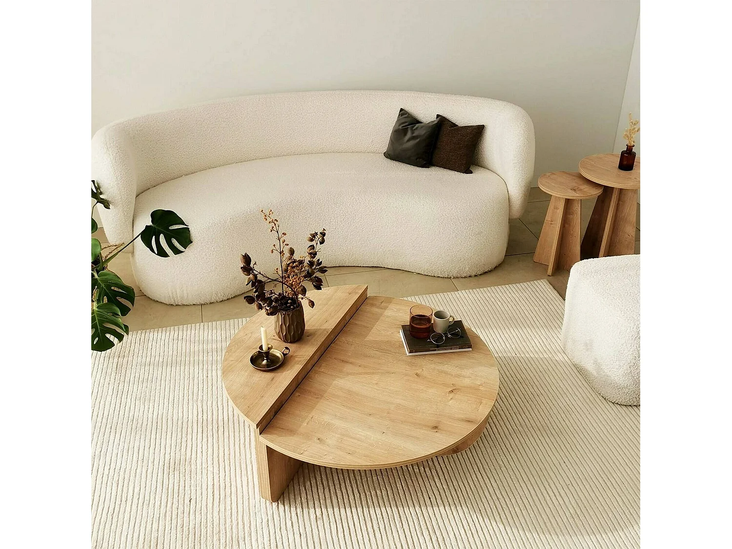 Wohnzimmertisch Dgiarett, Niedriger Wohnzimmertisch, Kaffeeregal, Couchtisch für Sofa, 90x90h35 cm, Eiche