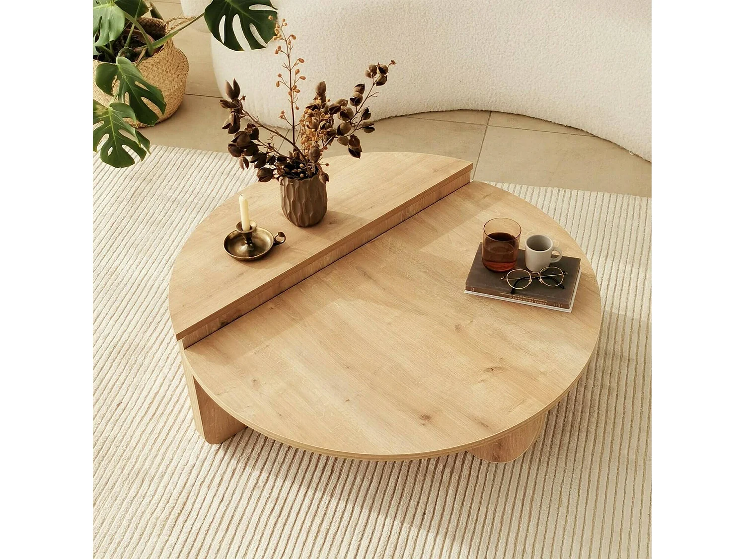 Dgiarett-safeeltafel, Koffietafel, Softaptafelhouder, Sleunplank, 90x90h35 cm, Eiken