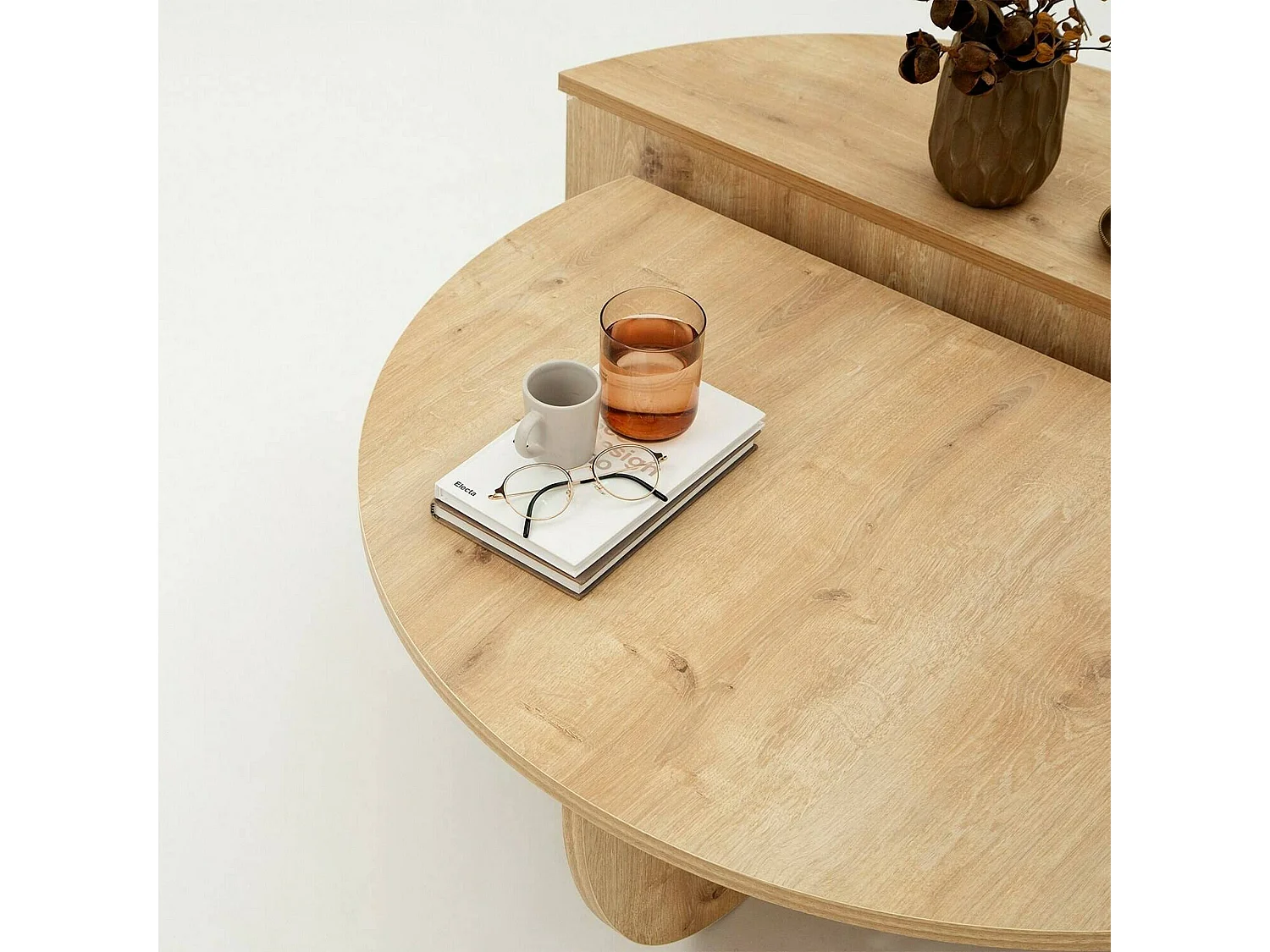 Dgiarett-safeeltafel, Koffietafel, Softaptafelhouder, Sleunplank, 90x90h35 cm, Eiken