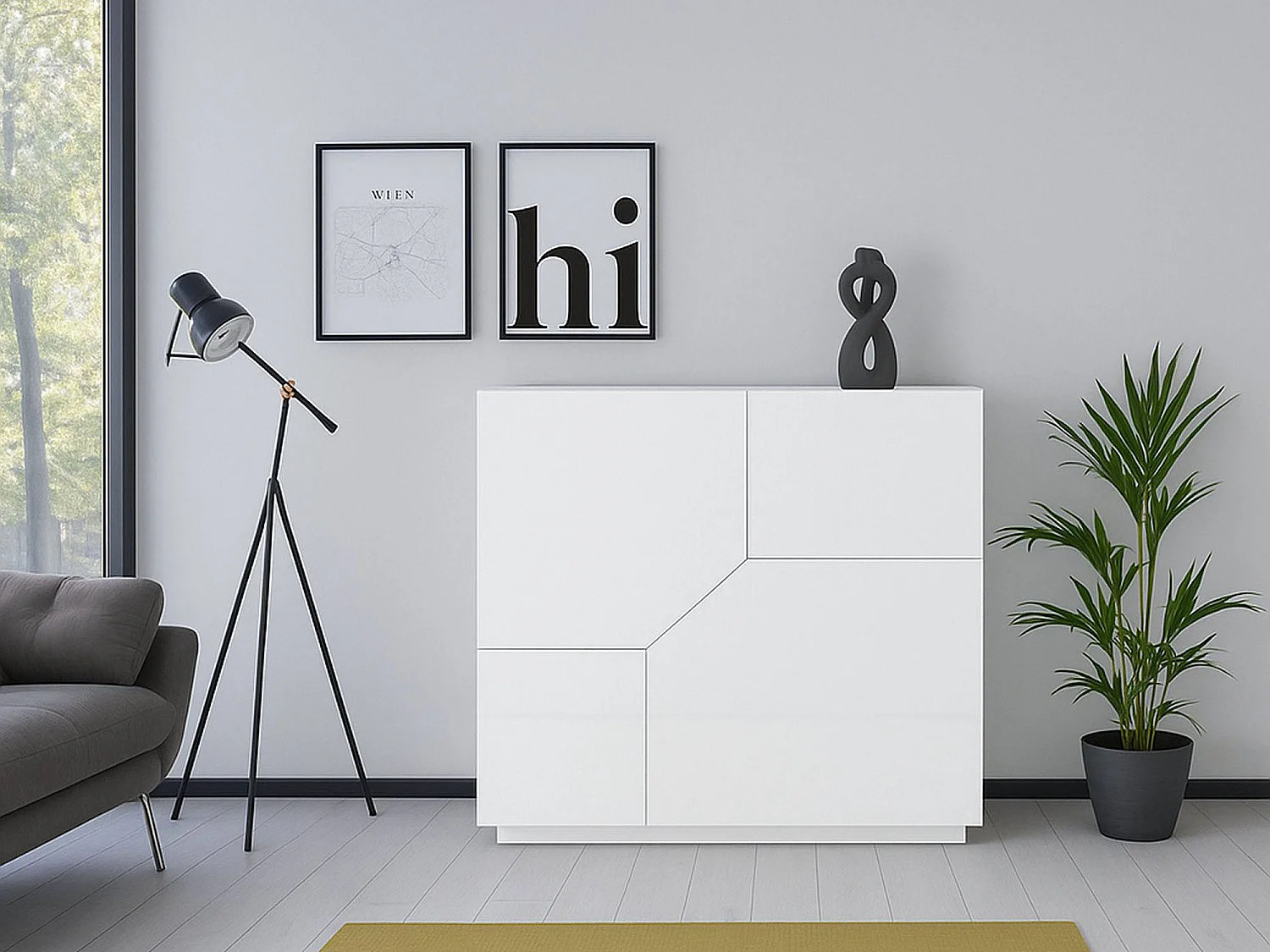 Dmora Dressoir Domenico 43x79,25x86h cm Glanzend Wit, 1 Plank, 2 Deuren, 2 Vakjes, Gemaakt in Italië