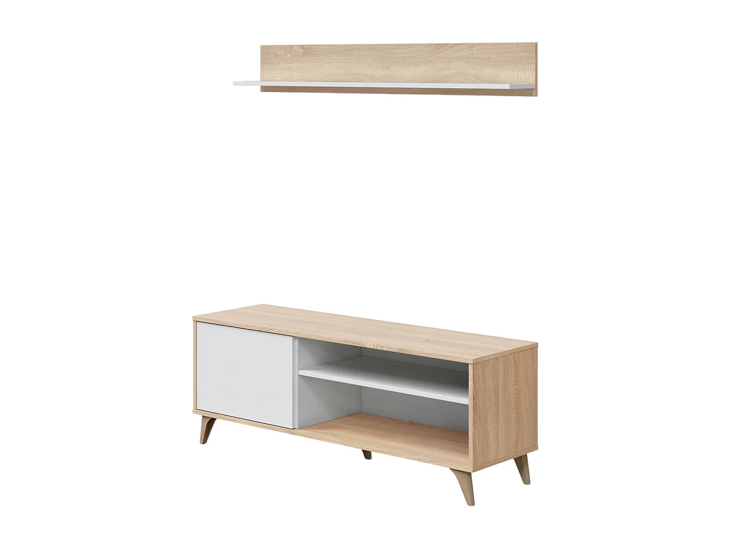 Meuble TV Mesa, Buffet pour télévision de salon avec 1 porte, Meuble TV de salon, Buffet design, 135x40h50 cm, Chêne