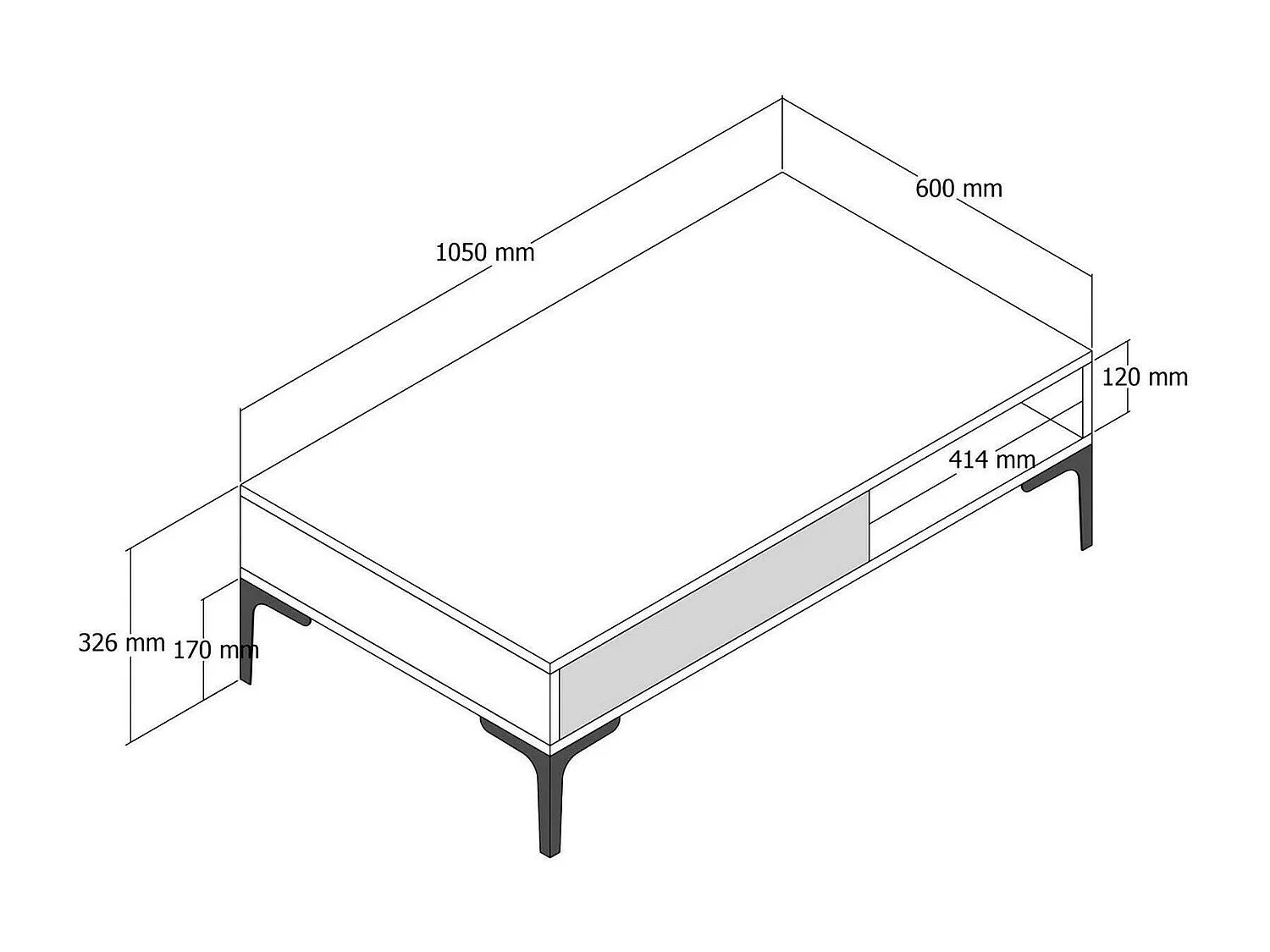 Wohnzimmertisch Djagiell, Niedriger Wohnzimmertisch, Kaffeeregal, Couchtisch für Sofa, 105x60h33 cm, Walnuss und WeiÃŸ