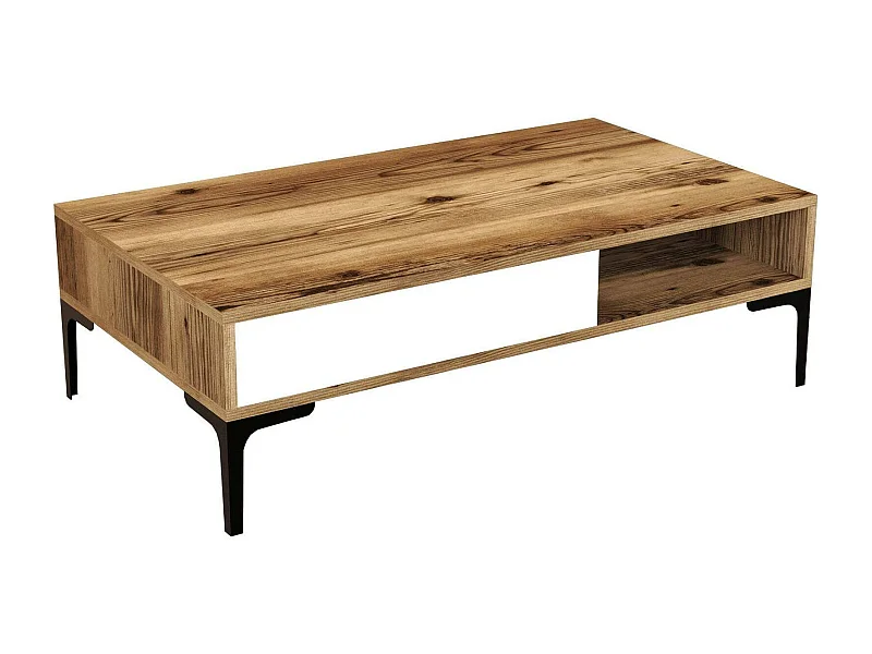 Mesa de estar Djagiell, Mesa de café, Suporte de revistas para sofá, Prateleira para sala de estar, 105x60h33 cm, Noz e Branco