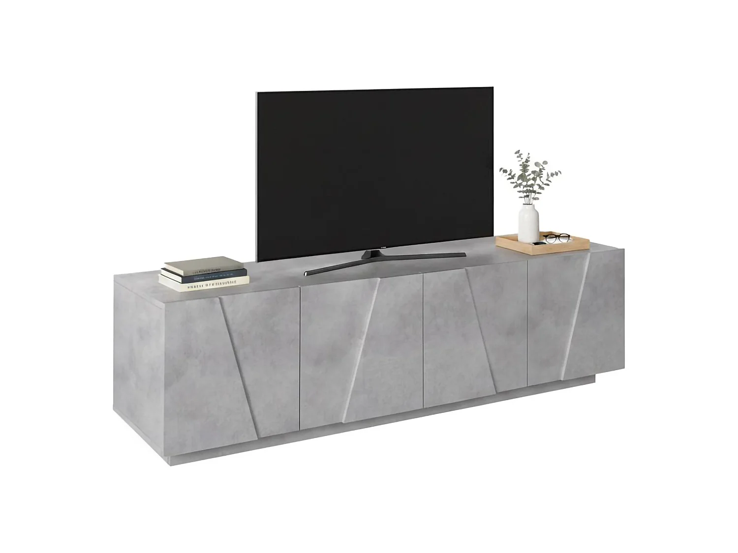 Meuble TV Raul, Buffet bas de salon, Base pour meuble TV, 100% Made in Italy, 162x44h46 cm, Ciment