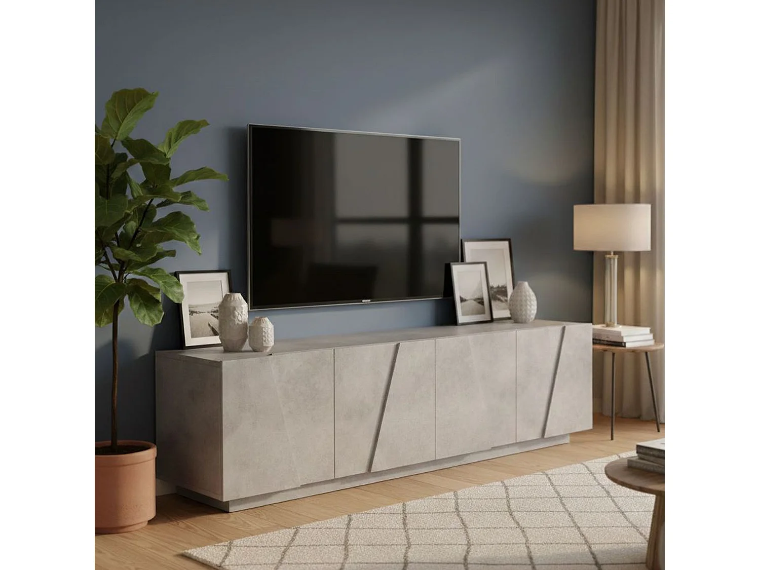 Meuble TV Raul, Buffet bas de salon, Base pour meuble TV, 100% Made in Italy, 162x44h46 cm, Ciment