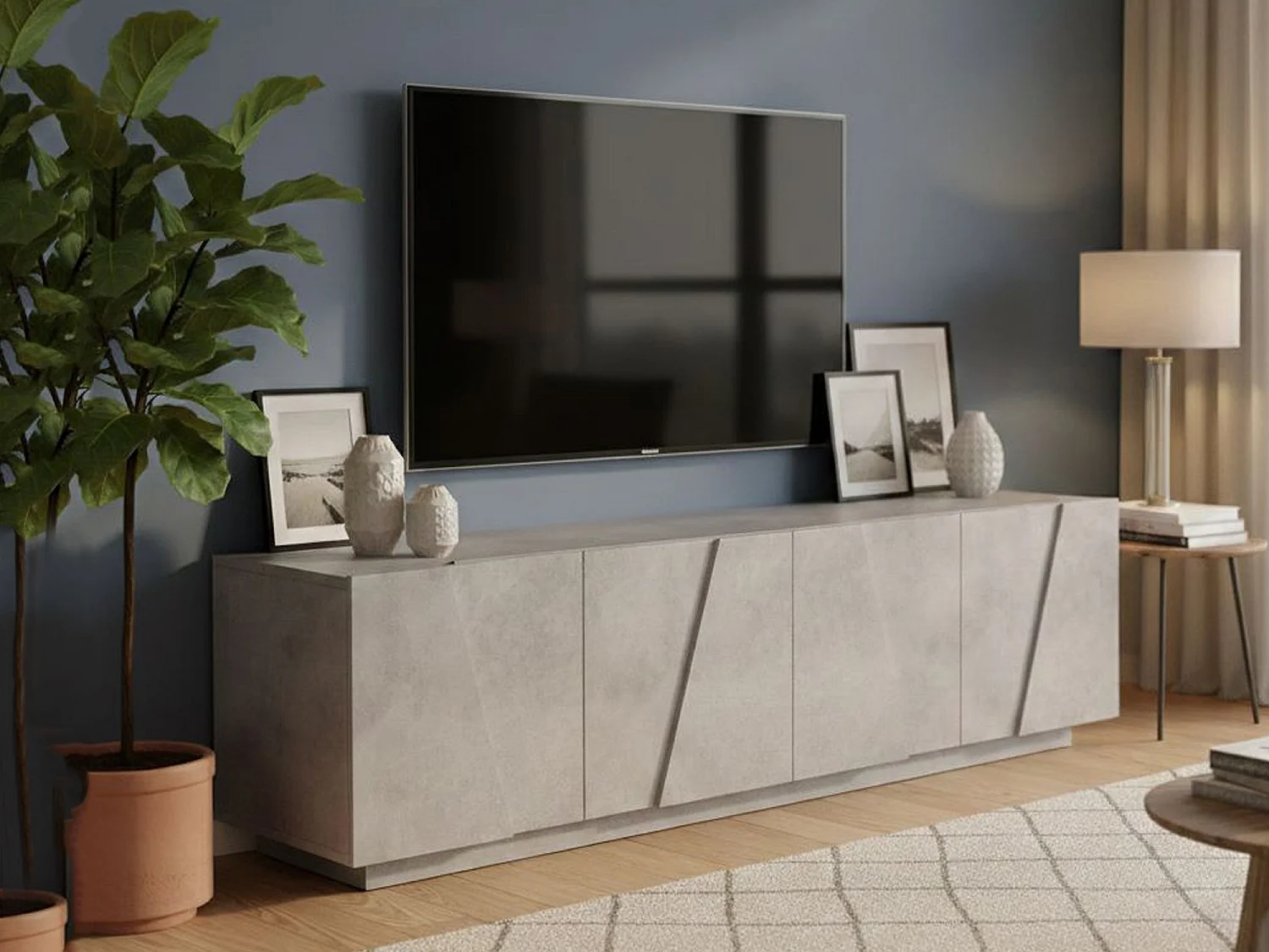 Dmora Tv-meubel Raul 44x162x46h cm Grijs Cement, 1 Plank, 1 Lade, 2 Vakjes Gemaakt in Italië