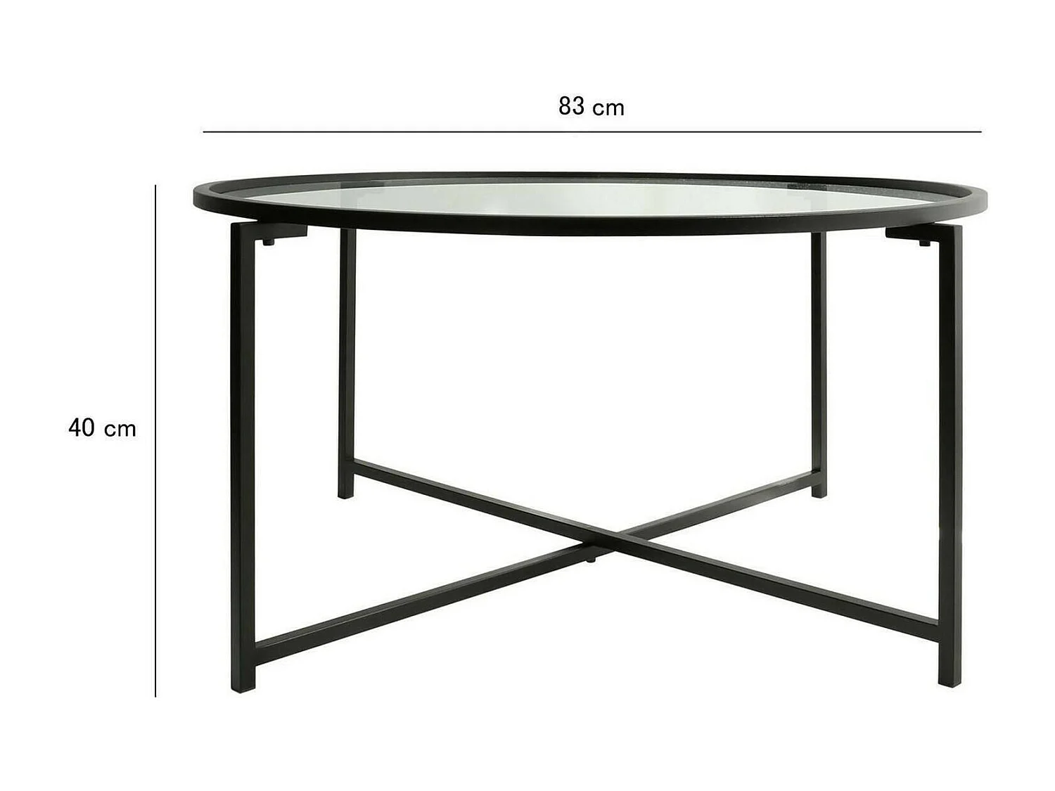 Table basse Ecaterina, forme rectangulaire, 83x82x40h cm noir, plateau en verre, tablette transparente