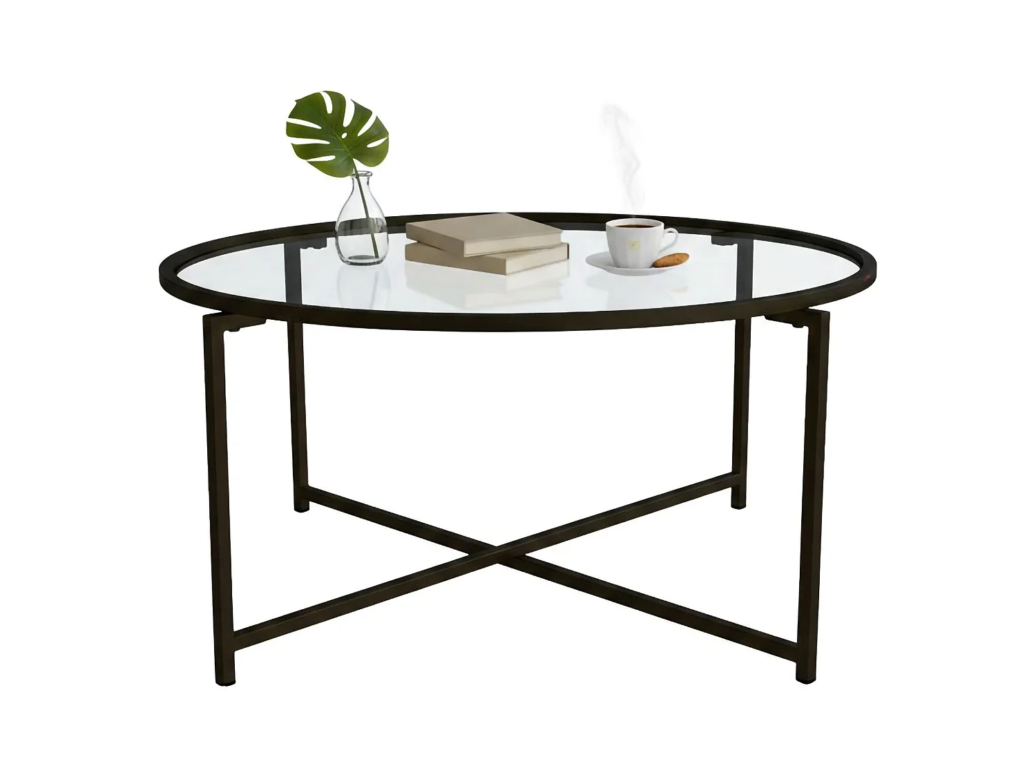 Table basse Ecaterina, forme rectangulaire, 83x82x40h cm noir, plateau en verre, tablette transparente