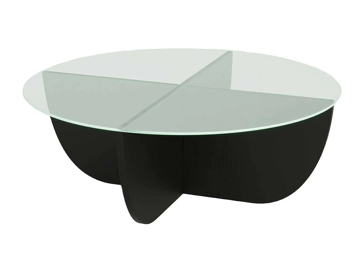 Table basse Jolanda, forme ronde, 90x90x30h cm noir, plateau en verre, plateau transparent