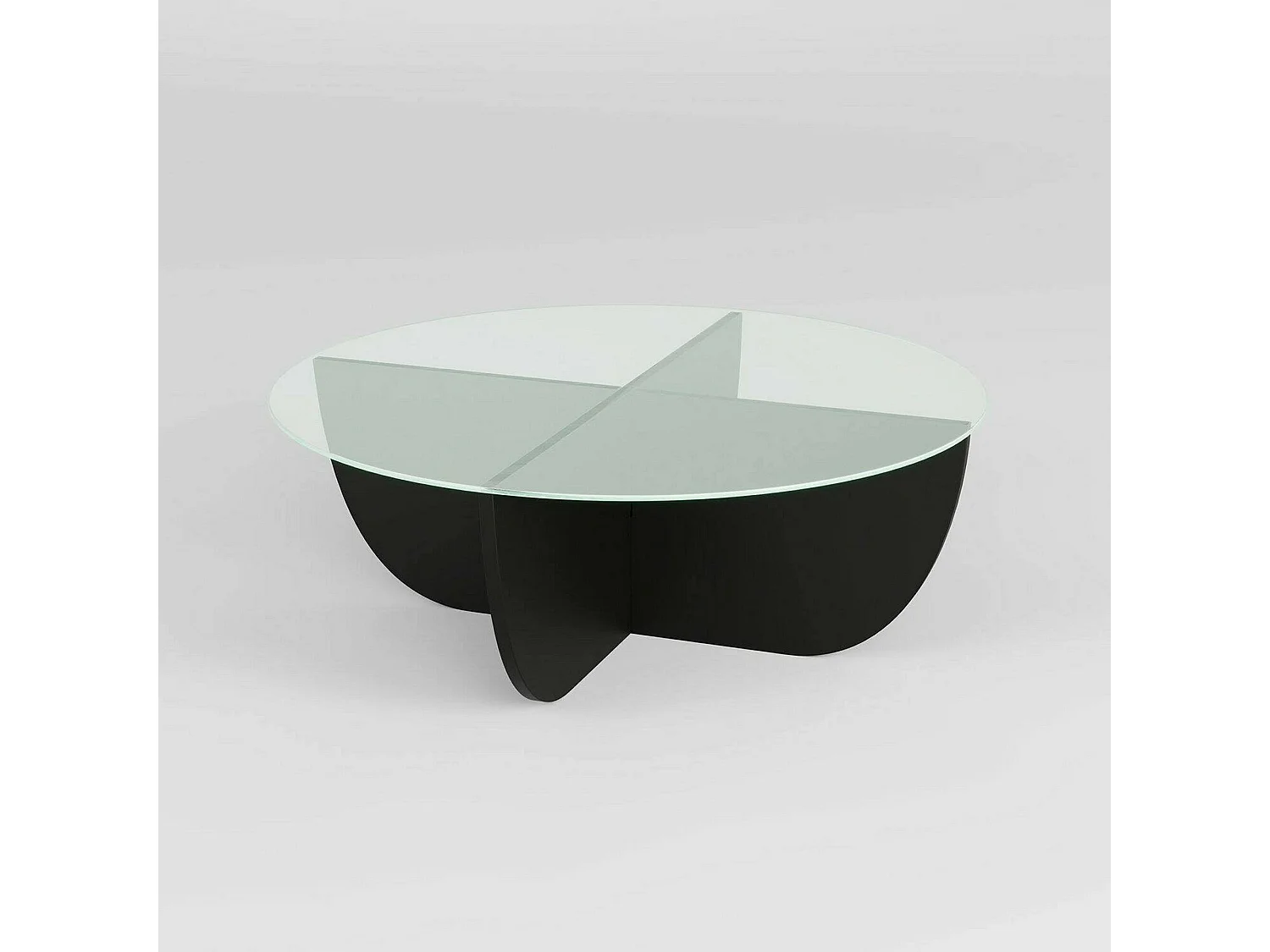 Table basse Jolanda, forme ronde, 90x90x30h cm noir, plateau en verre, plateau transparent