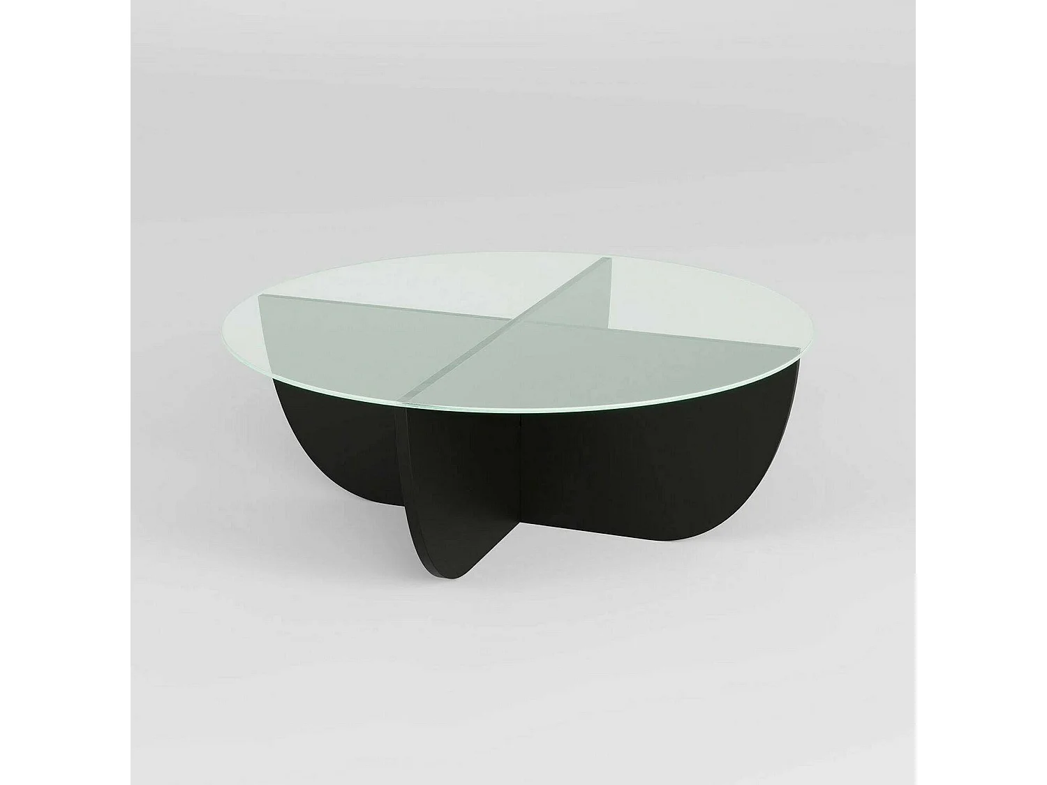 Table basse Jolanda, forme ronde, 90x90x30h cm noir, plateau en verre, plateau transparent