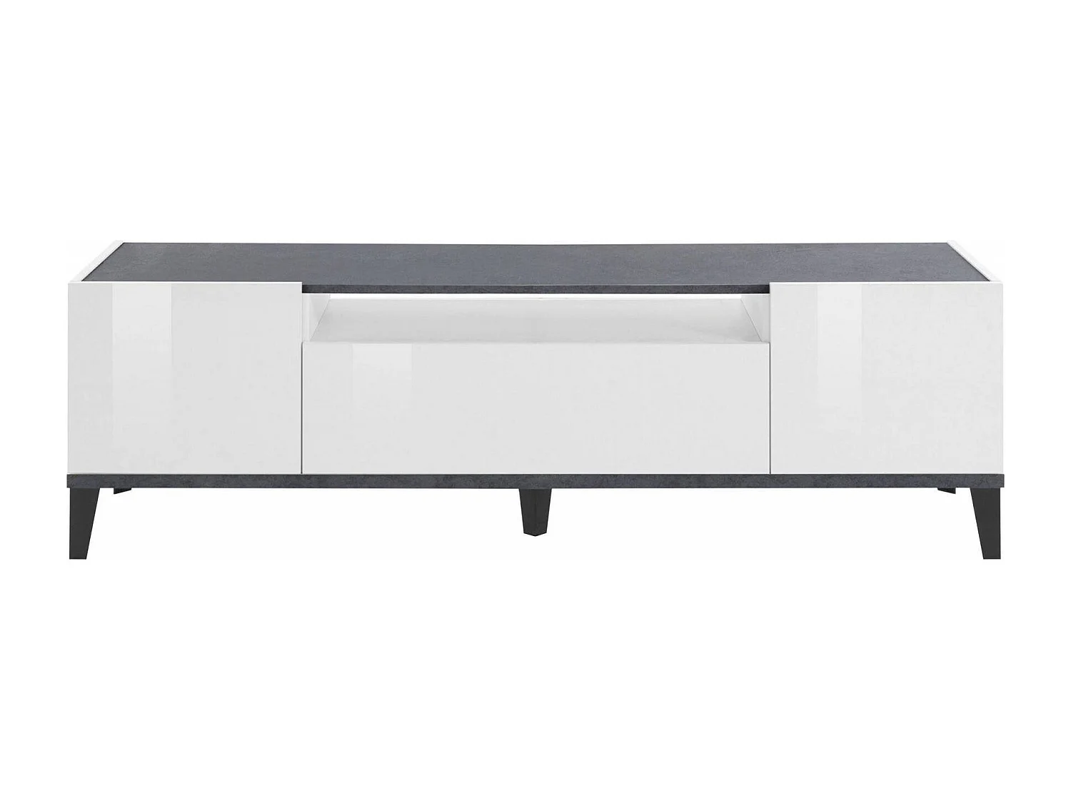 TV-Schrank Ivan, niedriges Wohnzimmer-Sideboard mit 2 Türen, Fernsehständer-Basis, 100 % Made in Italy, 160 x 40 x 47 cm, glänzendes WeiÃŸ und Schiefer,