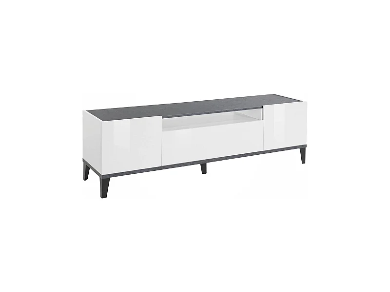 TV-Schrank Ivan, niedriges Wohnzimmer-Sideboard mit 2 Türen, Fernsehständer-Basis, 100 % Made in Italy, 160 x 40 x 47 cm, glänzendes WeiÃŸ und Schiefer,