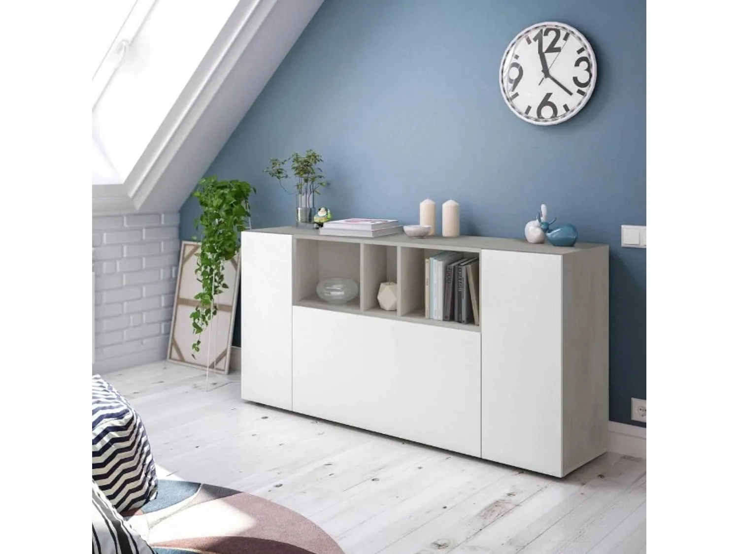 Credenza Crisantemo, 2 Ripiani, 41x150x76h cm Bianco, Madia