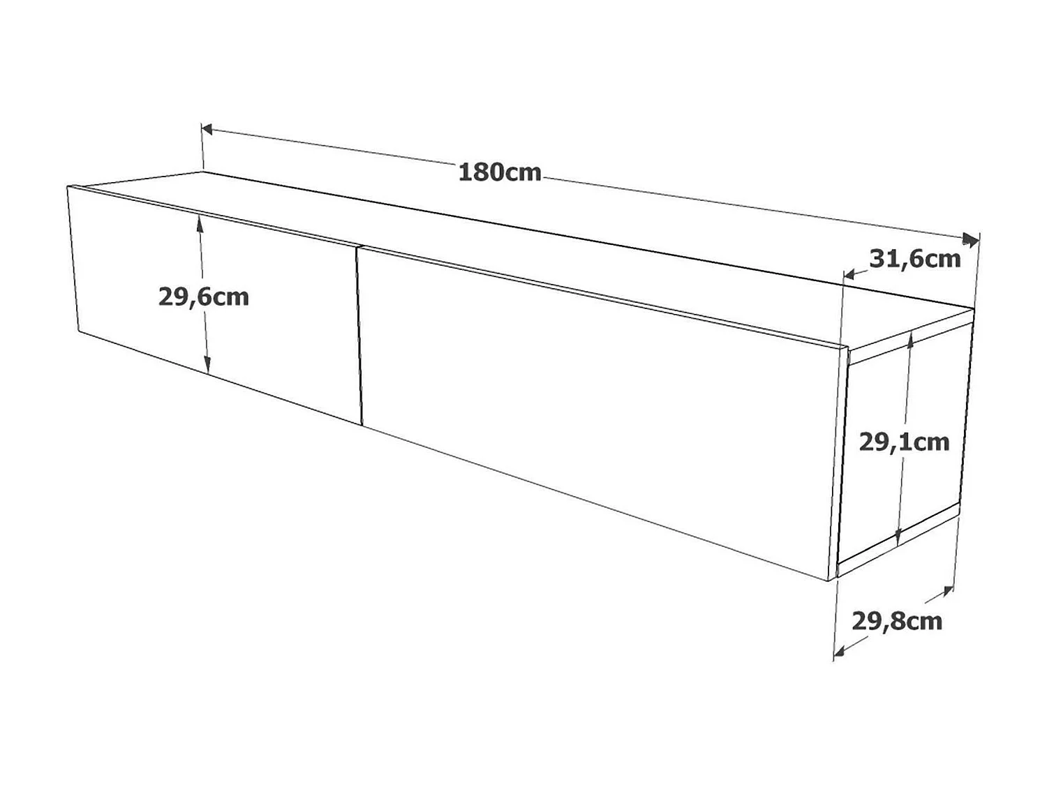 Meuble TV Thebe, Buffet de salon, Armoire basse pour TV, Base murale de rangement, 180x32h30 cm, Chêne et Anthracite