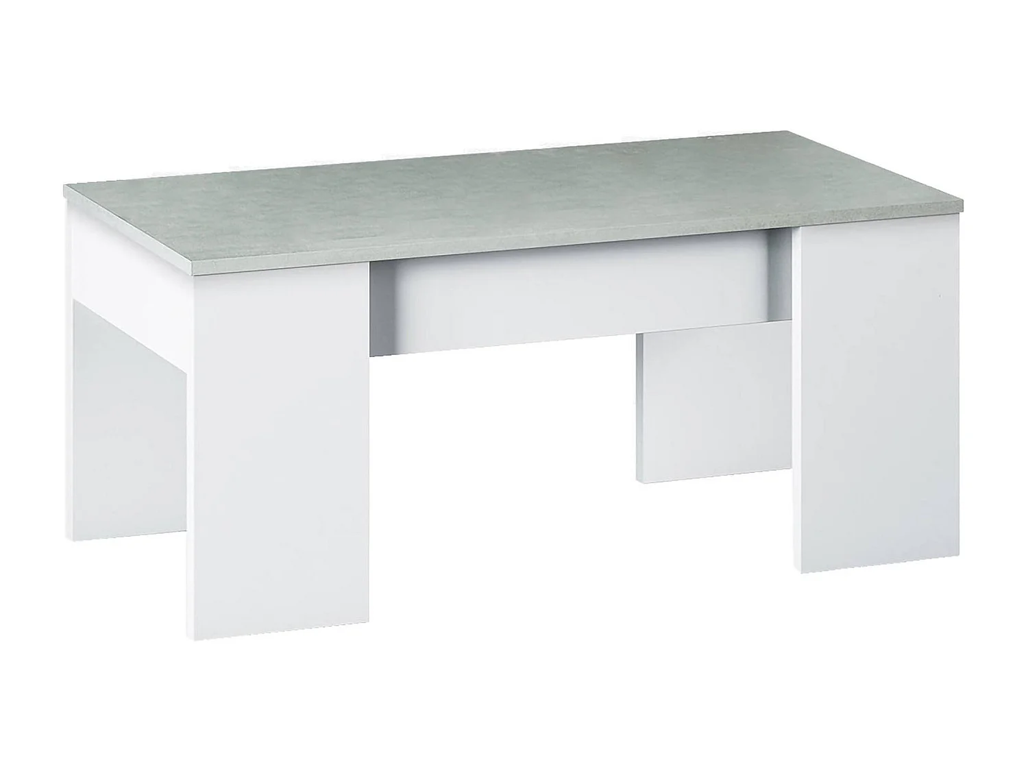 Couchtisch Oceanside, Couchtisch mit hochklappbarer Platte, niedriger Wohnzimmertisch, 100x50h45/56 cm, WeiÃŸ und Beton