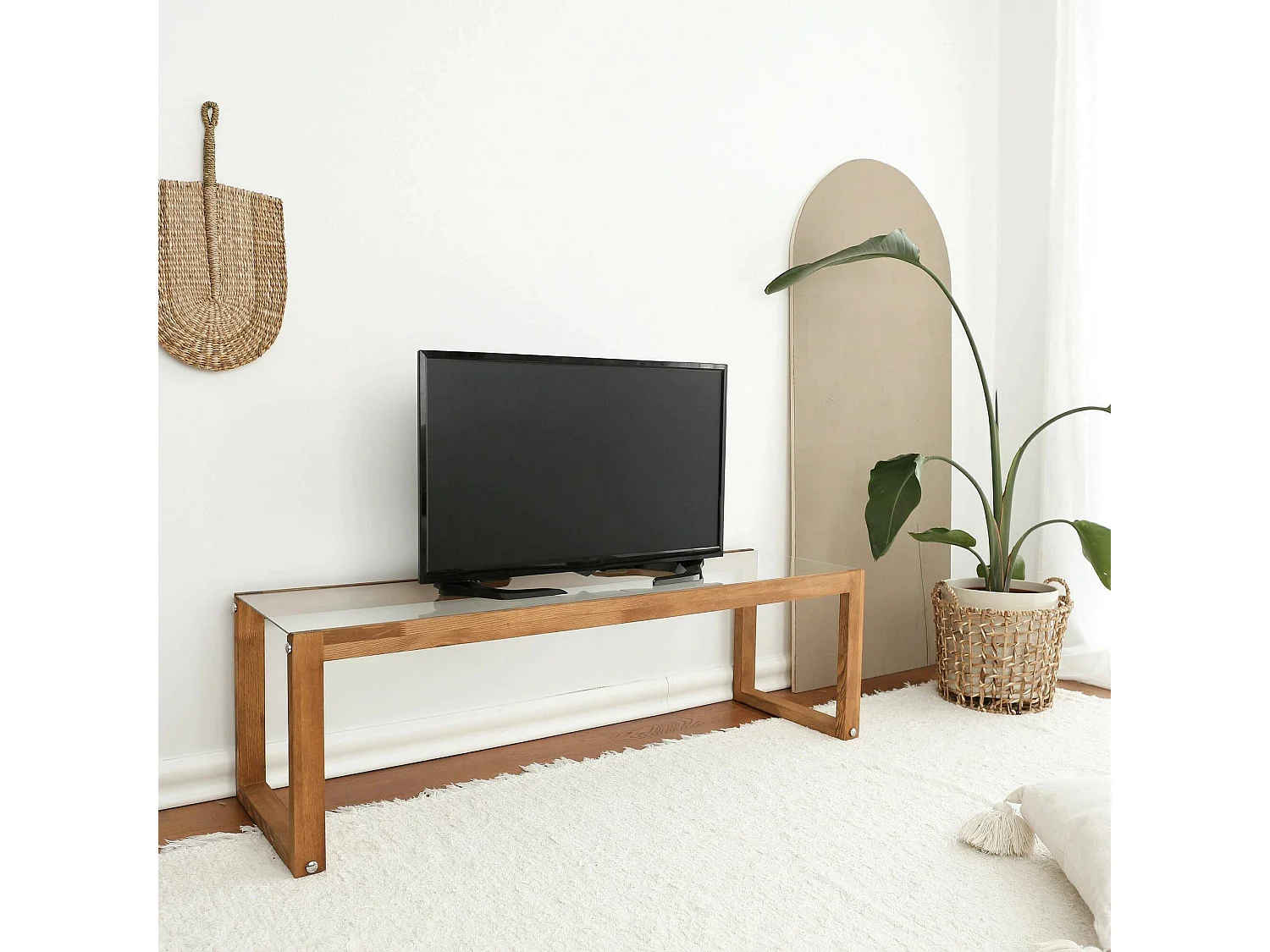 Meuble TV Astrea, Buffet de salon, Armoire basse pour TV, Base murale de rangement, 130x40h40 cm, Chêne