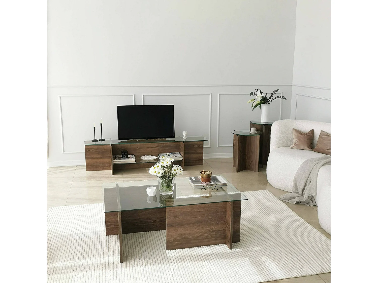 Salontafel Teti, tijdschriftenhouder, 105x65x40h cm notenbruin, rechthoekig, kleurverloop, notenhouten frame
