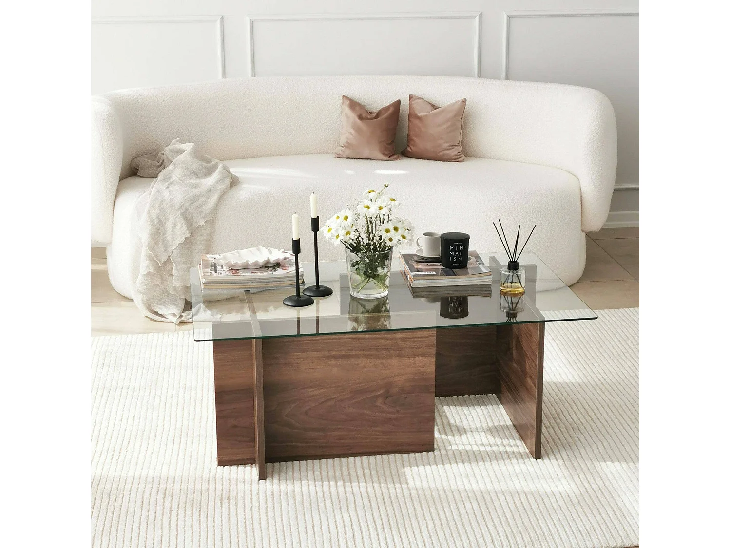 Salontafel Teti, tijdschriftenhouder, 105x65x40h cm notenbruin, rechthoekig, kleurverloop, notenhouten frame
