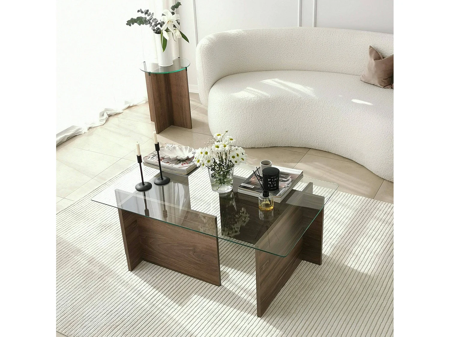 Salontafel Teti, tijdschriftenhouder, 105x65x40h cm notenbruin, rechthoekig, kleurverloop, notenhouten frame
