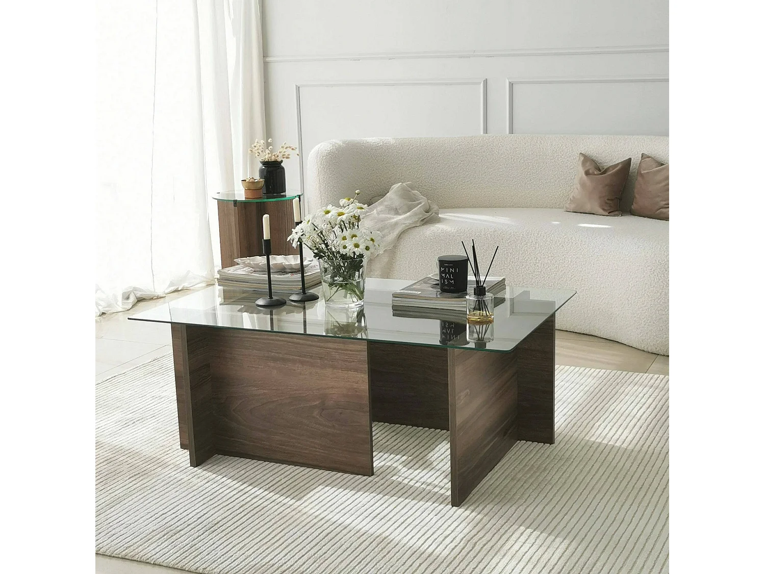 Salontafel Teti, tijdschriftenhouder, 105x65x40h cm notenbruin, rechthoekig, kleurverloop, notenhouten frame