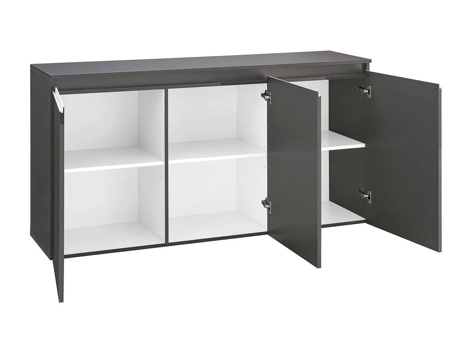 Buffet Dlun, Buffet de cuisine 3 portes, Buffet de salon, 100% Made in Italy, 150x40h81 cm, Anthracite Brillant