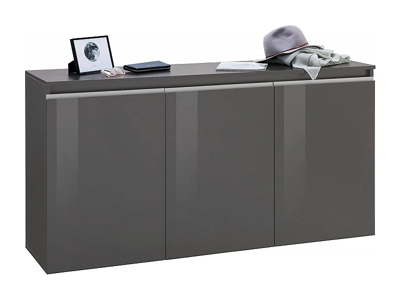 Dlun dressoir, 3-deurs keukendressoir, Woonkamerbuffet, 100% Made in Italy, 150x40h81 cm, Glanzend antraciet