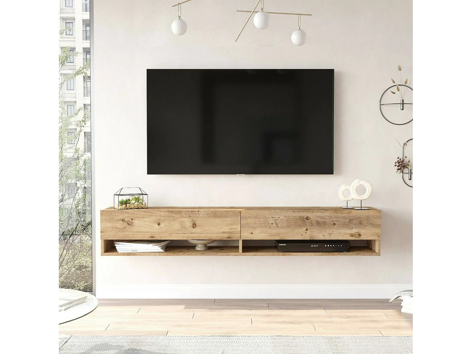 Dkechrid tv-houder,In de woonkamer, lage tv-kast, wandvoet, 180x32h29 cm, Eik