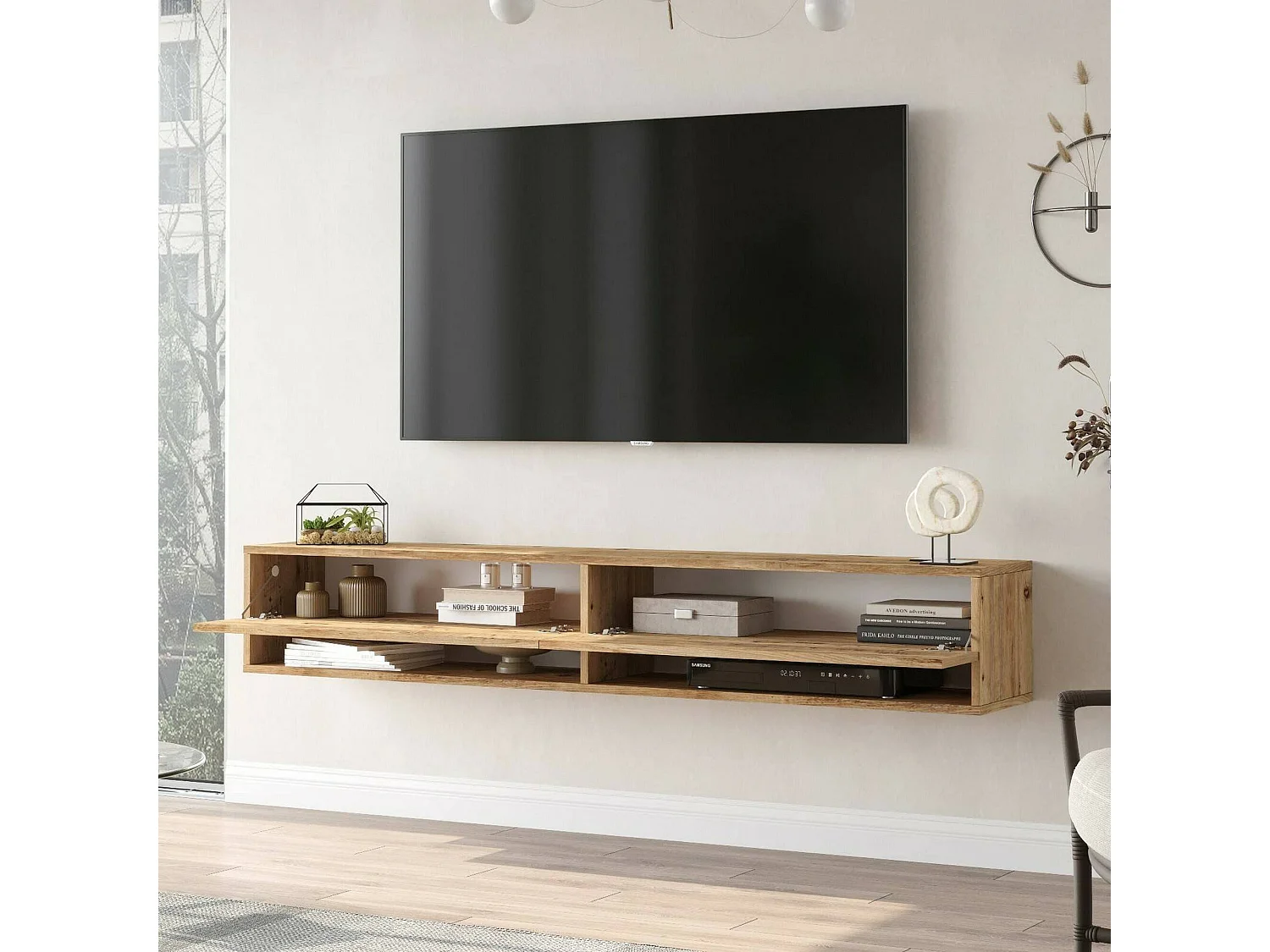 Dkechrid tv-houder,In de woonkamer, lage tv-kast, wandvoet, 180x32h29 cm, Eik