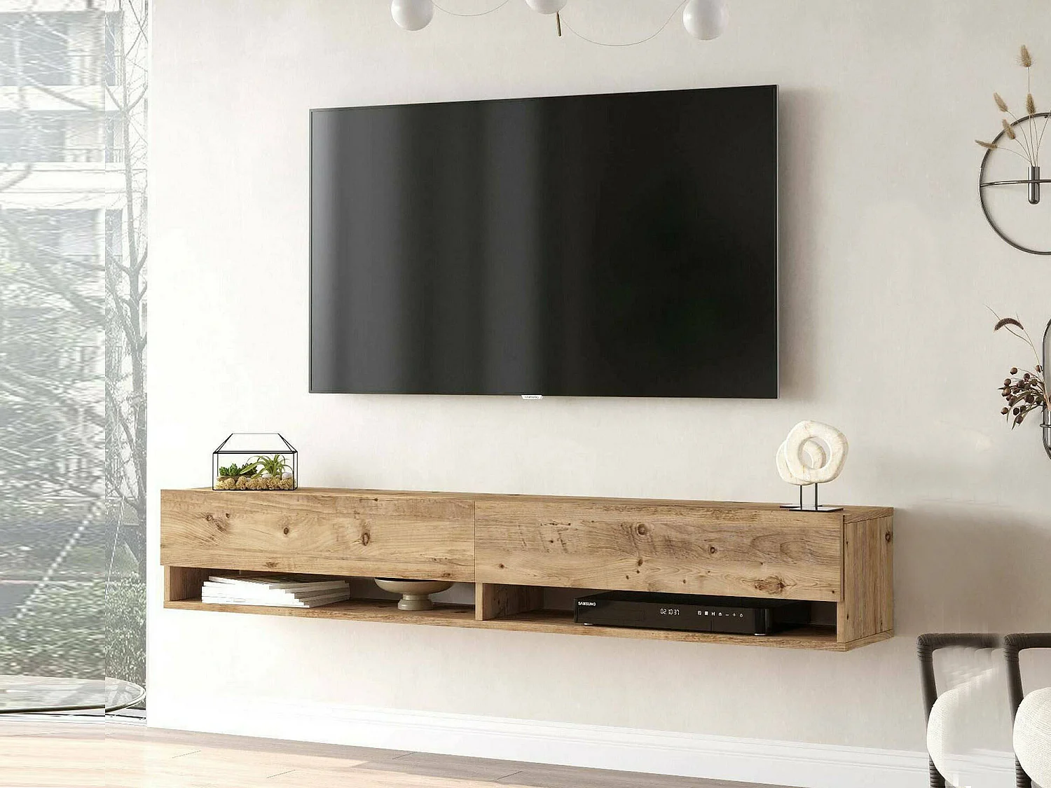Dkechrid tv-houder,In de woonkamer, lage tv-kast, wandvoet, 180x32h29 cm, Eik