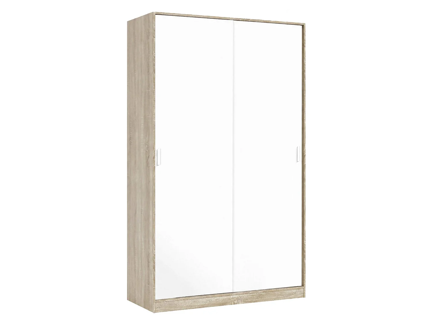 Armoire Waterbury, Armoire de chambre avec 2 portes coulissantes, Armoire avec 3 étagères et tringle à vêtements, 120x50h200 cm, Chêne et Blanc