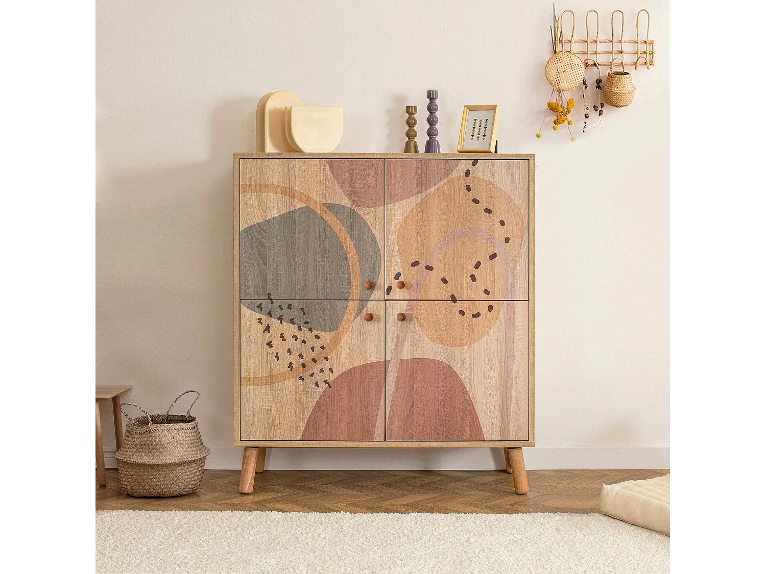 Buffet Canopo, Buffet du salon, Commode de salon, Garde-manger de cuisine, 95x36h111 cm, Multicolore