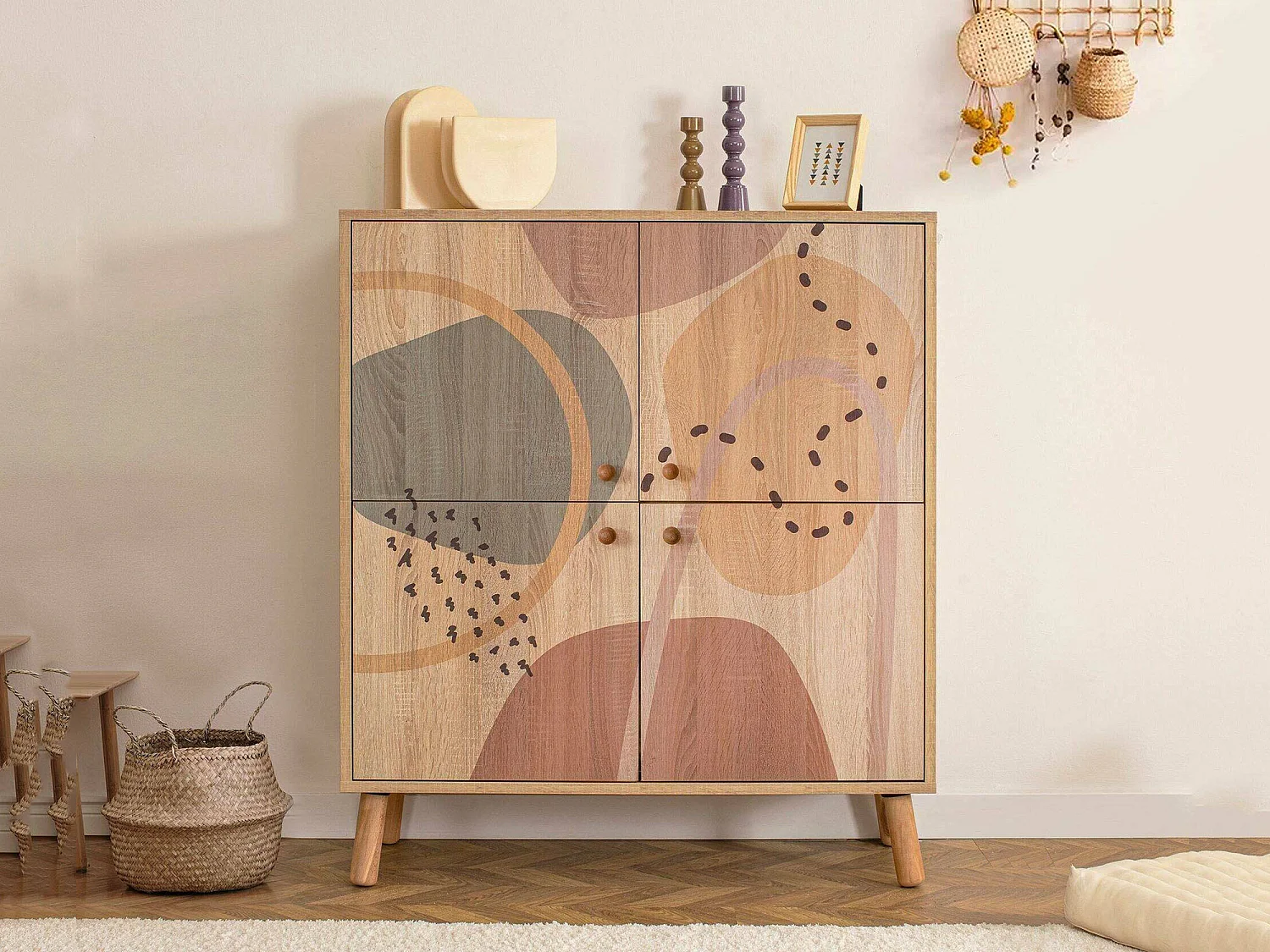 Buffet Canopo, Buffet du salon, Commode de salon, Garde-manger de cuisine, 95x36h111 cm, Multicolore