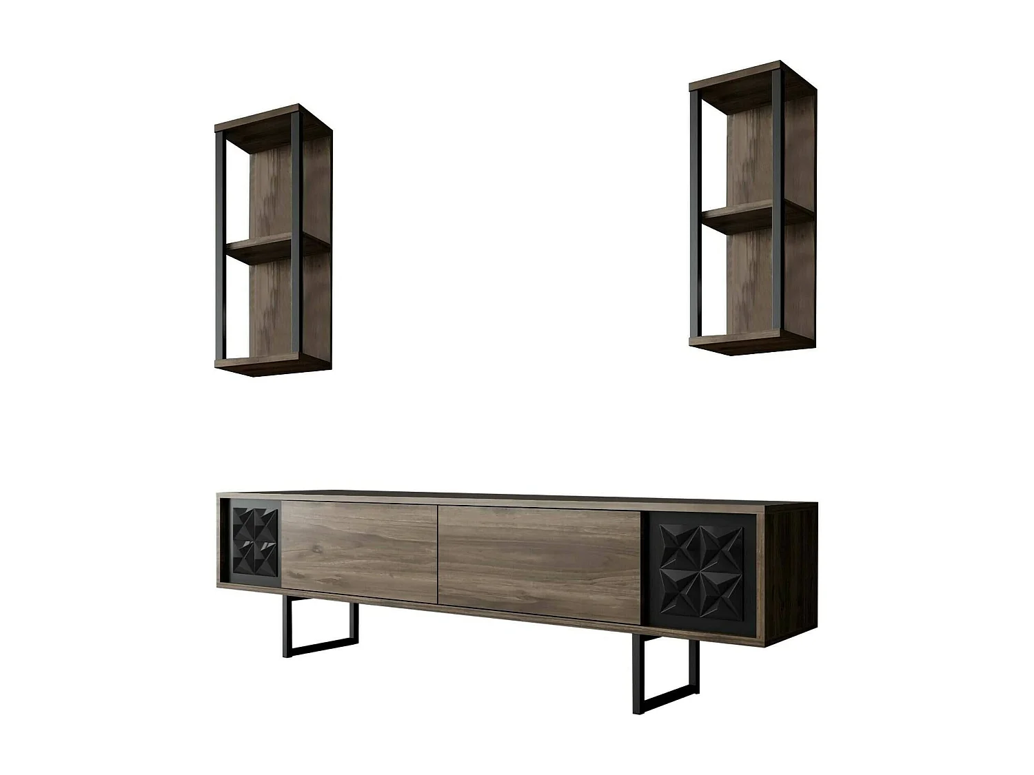 Fernsehschrank Dmiggian, Ständer für Wohnzimmerfernseher, Niedriges Wohnzimmer-Sideboard, TV-Ständerbasis, 180x30h48 cm, Walnuss und Schwarz