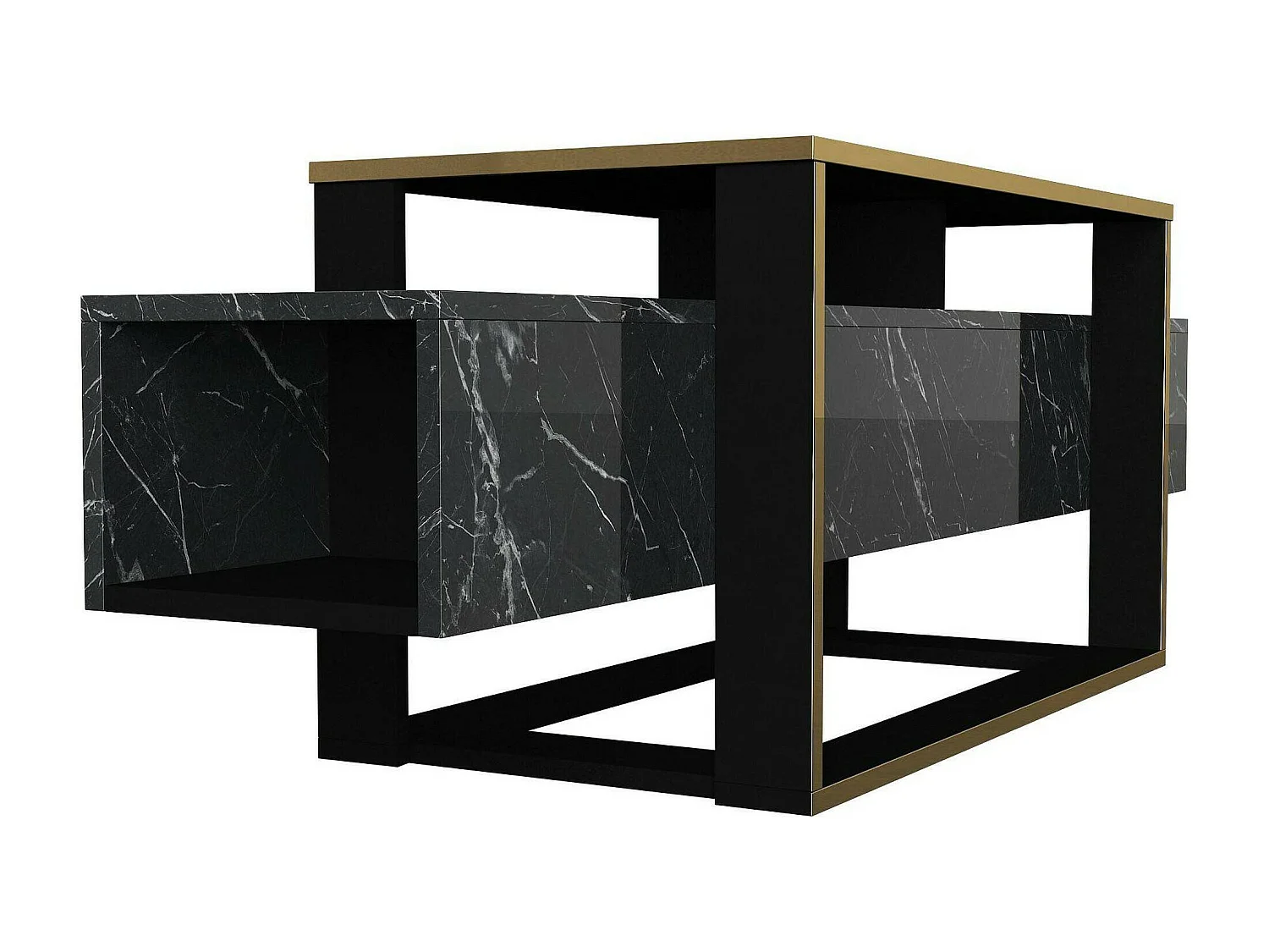 Fernsehschrank Dgiacint, Ständer für Wohnzimmerfernseher, Niedriges Wohnzimmer-Sideboard, TV-Ständerbasis, 160x46h50 cm, Schwarz und Gold