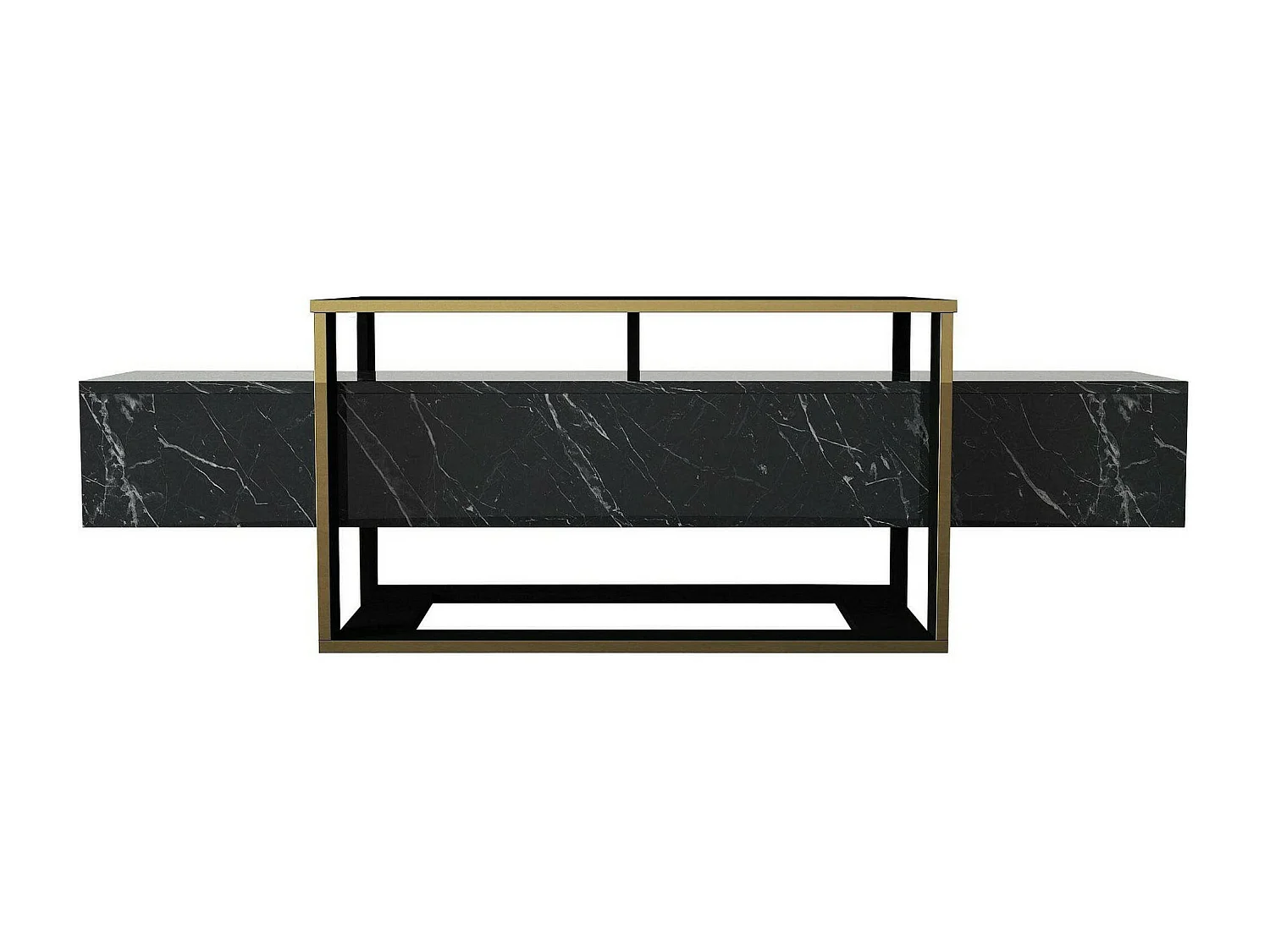 Fernsehschrank Dgiacint, Ständer für Wohnzimmerfernseher, Niedriges Wohnzimmer-Sideboard, TV-Ständerbasis, 160x46h50 cm, Schwarz und Gold