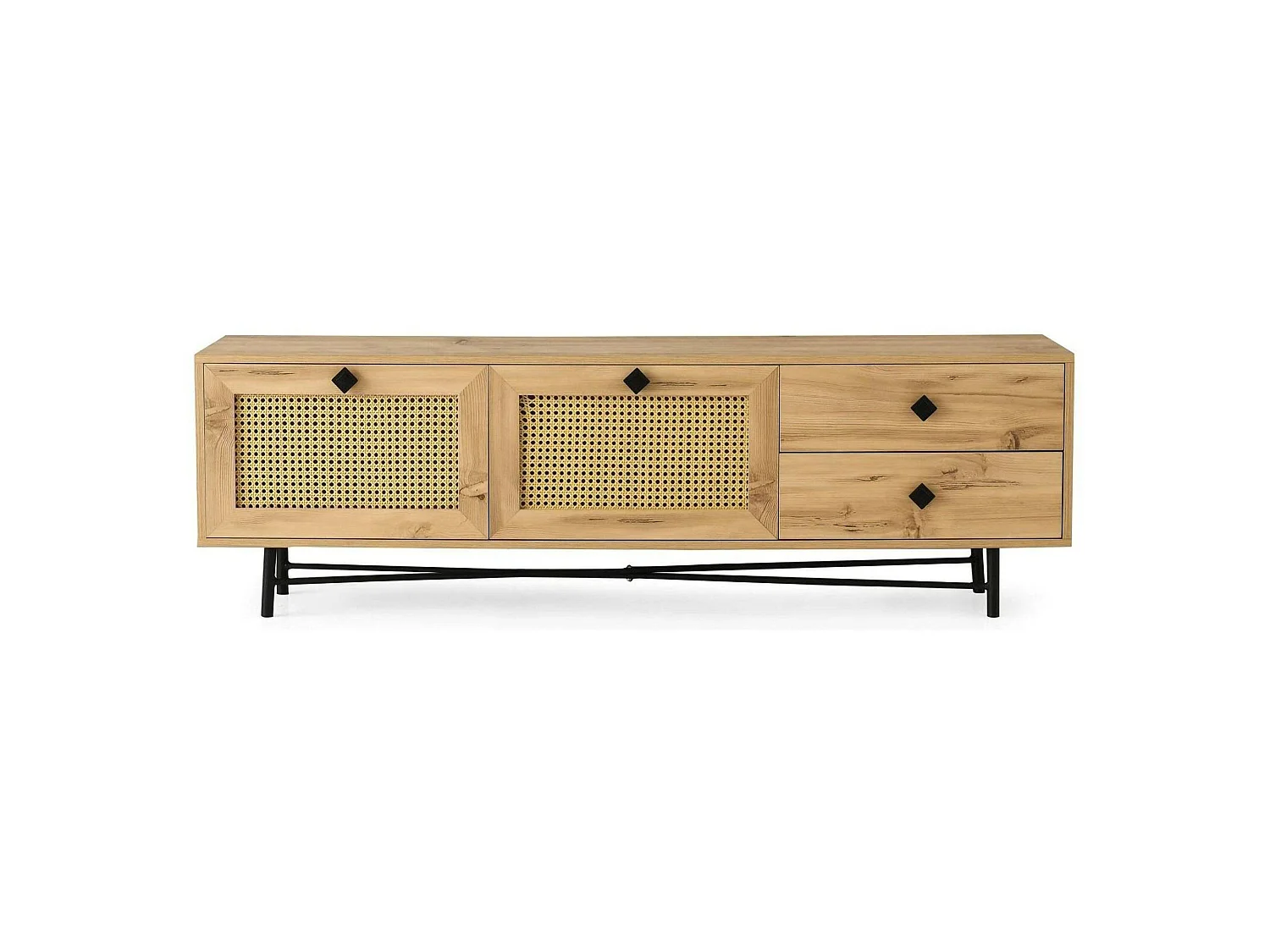 Armário de TV DmarcHin, Aparador de sala, Armário de TV baixo, Base de parede equipada, 180x40h60 cm, Carvalho e Preto