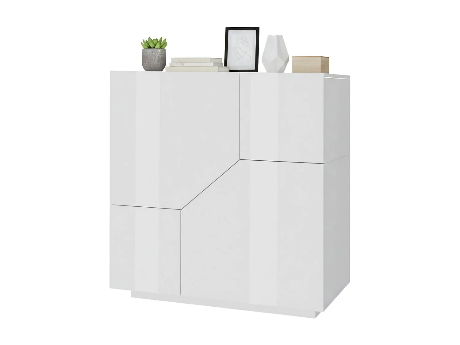 Buffet Nathan, Buffet de cuisine 2 portes, Buffet de salon, 100% Made in Italy, 100x43h106 cm, Blanc brillant
