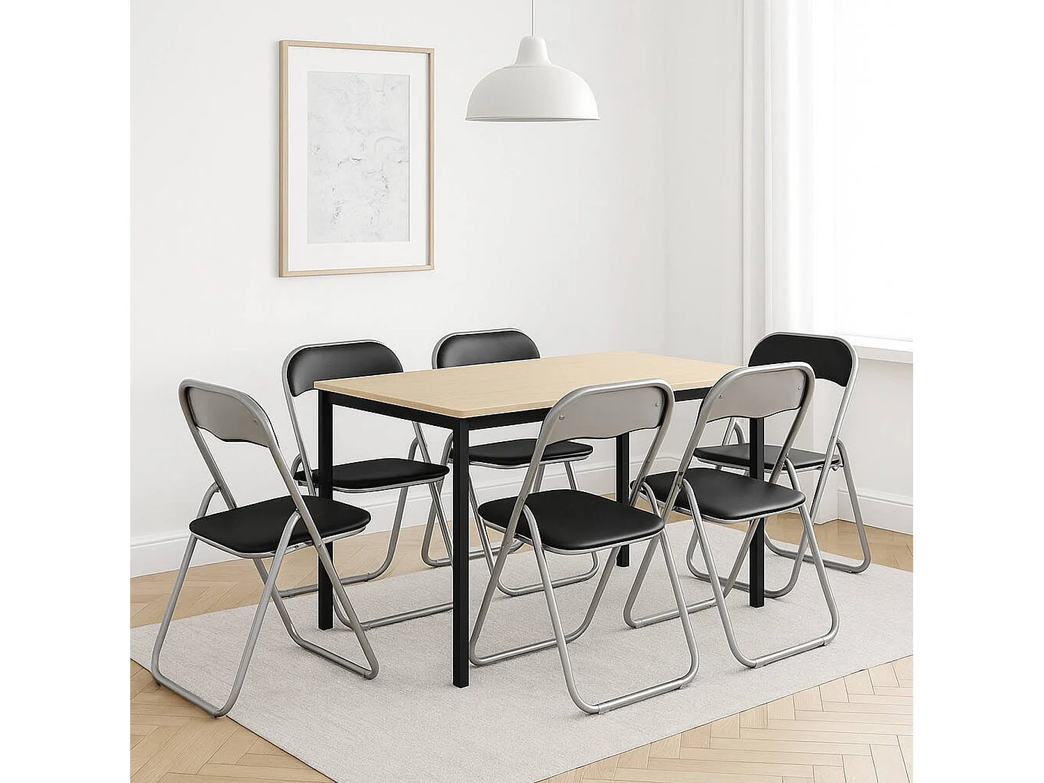 Lot de 6 chaises pliantes Dgraf, Fauteuil gain de place, Chaise invité, Siège de réunion en simili cuir, 43x47h80 cm, Noir