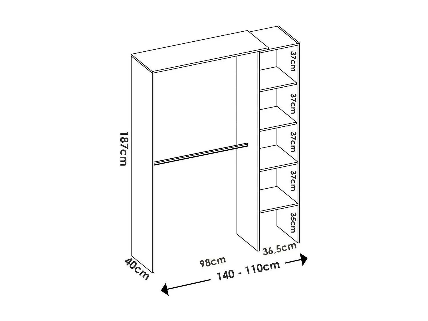 Armoire Dgolett, Structure pour dressing, Cintre ouvert, 140x40h187 cm, Blanc