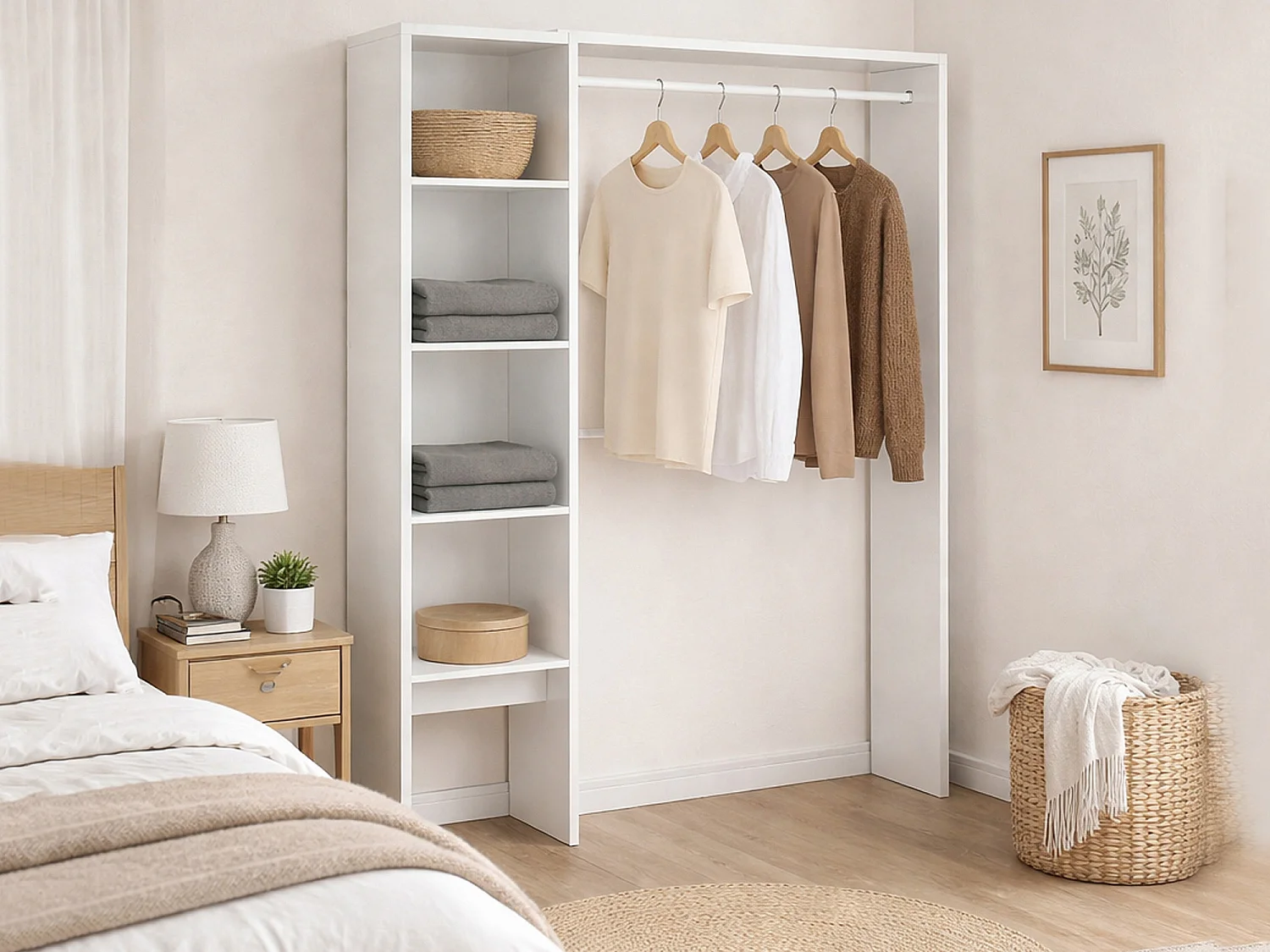 Armoire Dgolett, Structure pour dressing, Cintre ouvert, 140x40h187 cm, Blanc