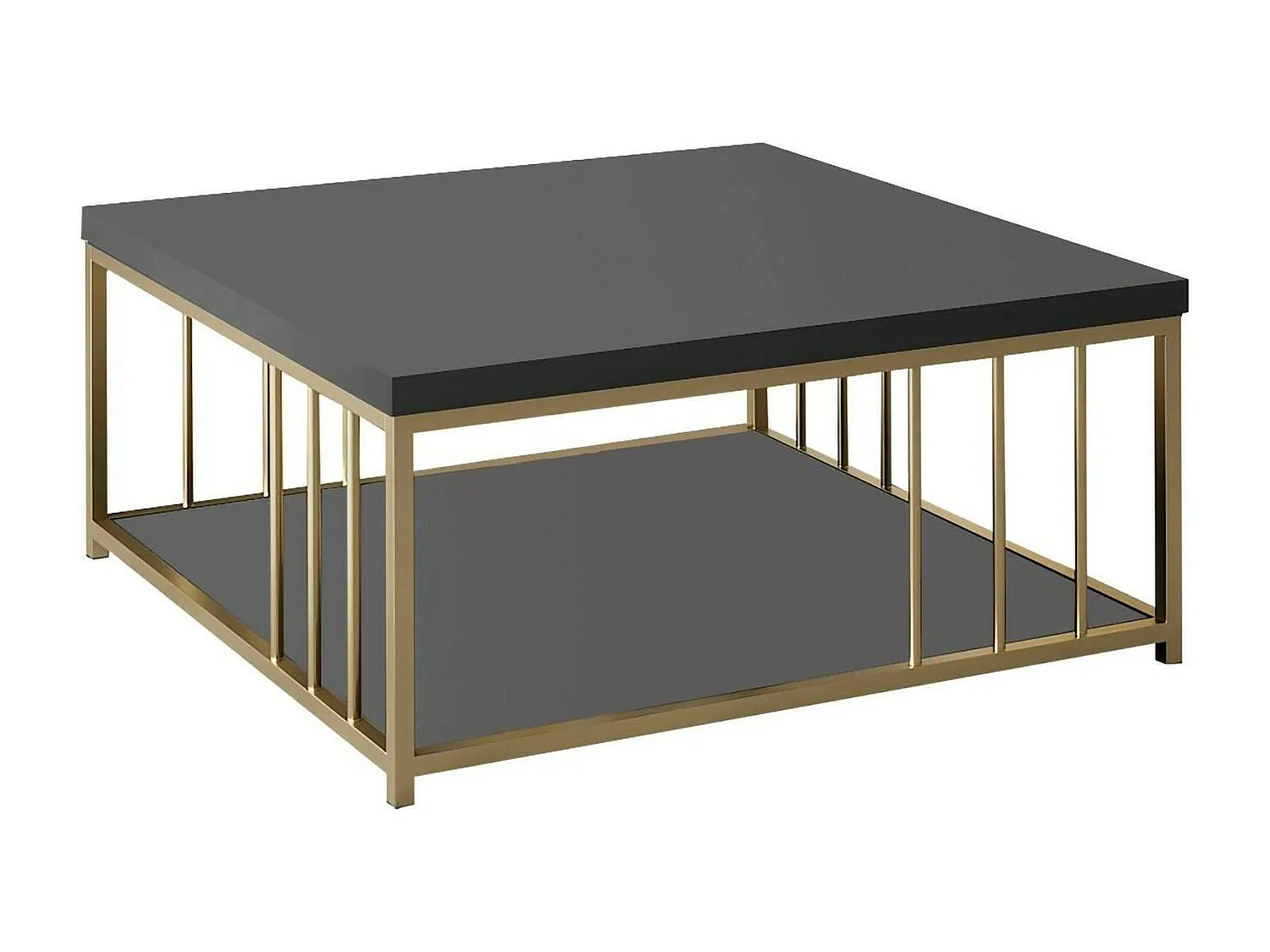 Mesa de café Dfedrizz, Mesa de café baixo, Porta-revistas para sofá, Prateleira para sala de estar, 90x90h40 cm, Antracite e Ouro