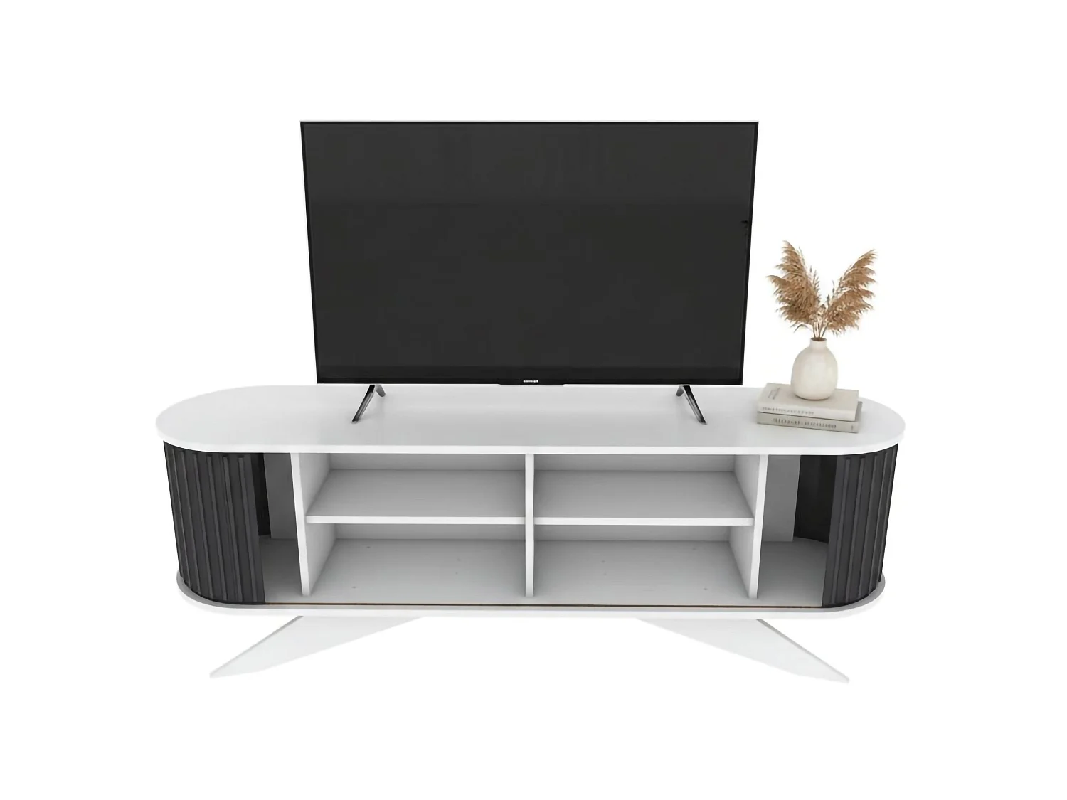 Meuble TV Aludra, Buffet de salon, Armoire basse pour TV, Base murale de rangement, 180x43h60 cm, Anthracite et Blanc