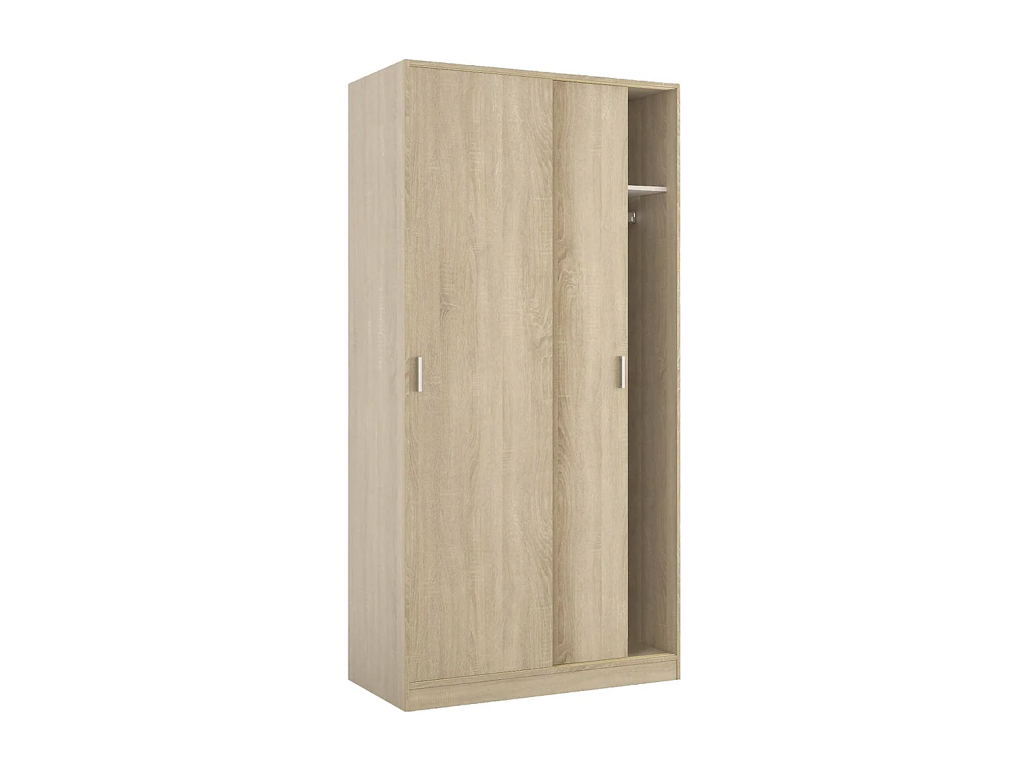 Armario Lansing, Armario de dormitorio con 2 puertas correderas, Armario con estante y barra para ropa, 100x50h200 cm, Roble
