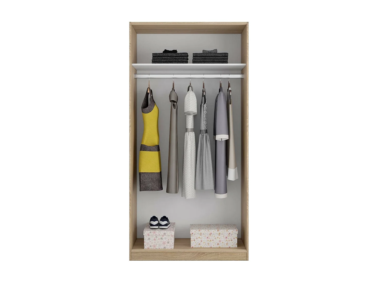 Armario Lansing, Armario de dormitorio con 2 puertas correderas, Armario con estante y barra para ropa, 100x50h200 cm, Roble